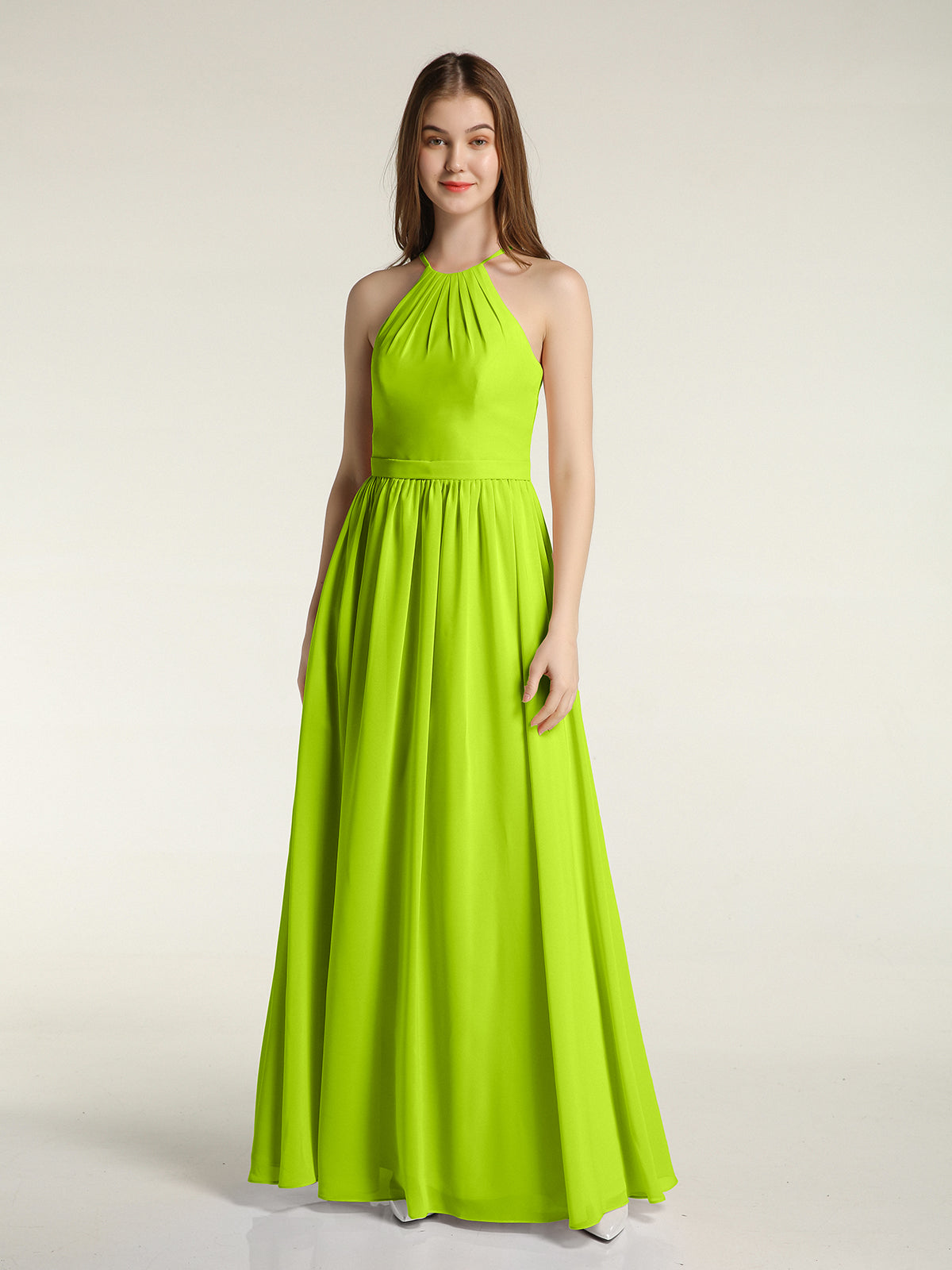 Two Layers Chiffon Top Long Bridesmaid Dress Lime Green