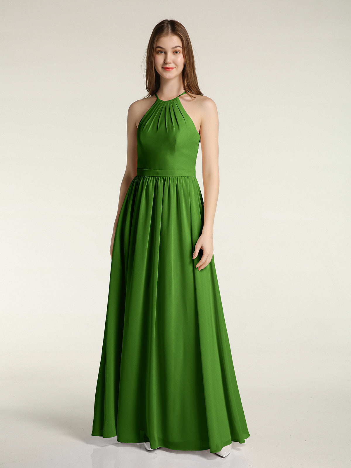 Chiffon Long Bridesmaid Gown with Halter Neck Moss Plus Size main image 1