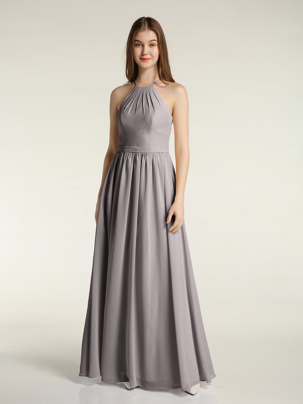 BABARONI Halter Chiffon Long Bridesmaid Dresses-Silver, Silver / US0 BABARONI Halter Chiffon Long Bridesmaid Dresses-Silver, Silver / US0