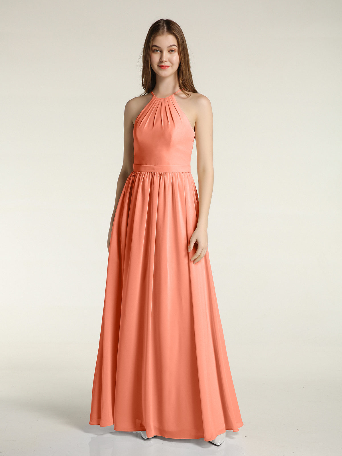 Halter Maxi Chiffon Dress For BRIDESMAIDS Pool Plus Size