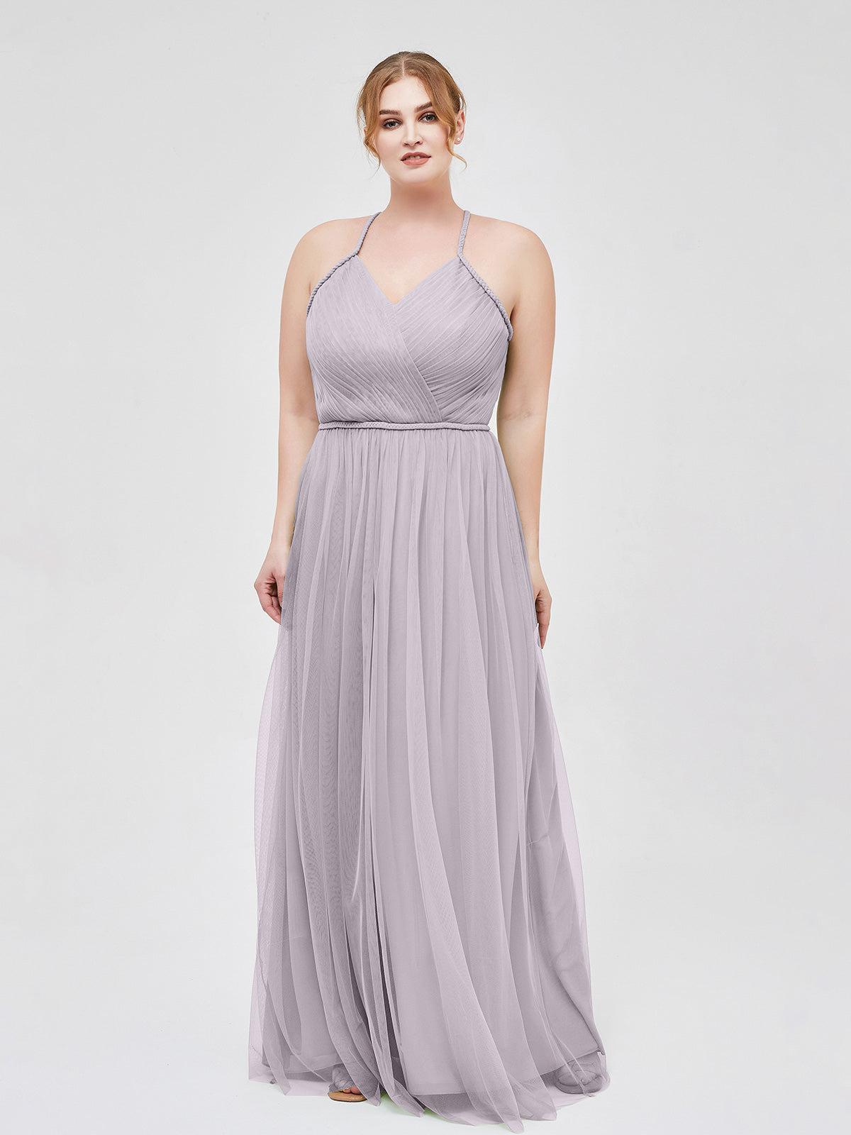 Twist Straps V Neckline Tulle Maxi Dress Black