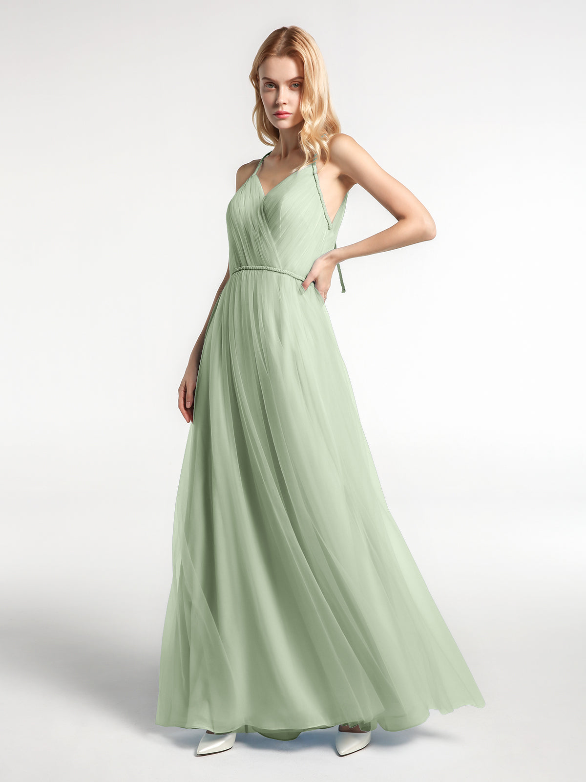 slim fit dress slacks Matilda Dusty-Green Embroidery Plunge-Front Cross-Back Maxi-Dress main image 0