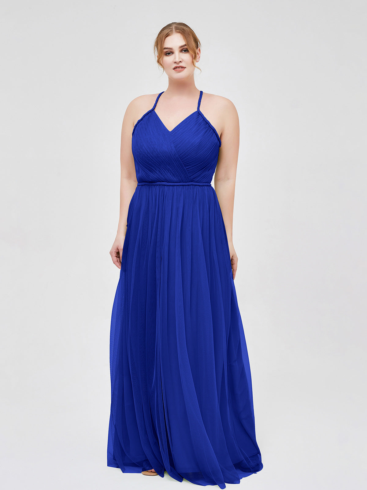 white christmas dresses BABARONI Twist Straps Tulle Maxi Dress with V Neckline Royal Blue Plus size, Royal Blue / US18