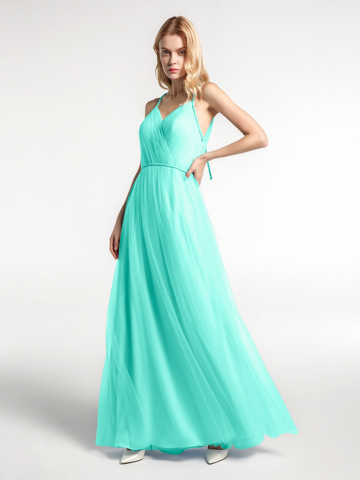 Alluring Beauty Tie-Strap Tulle Maxi Dress