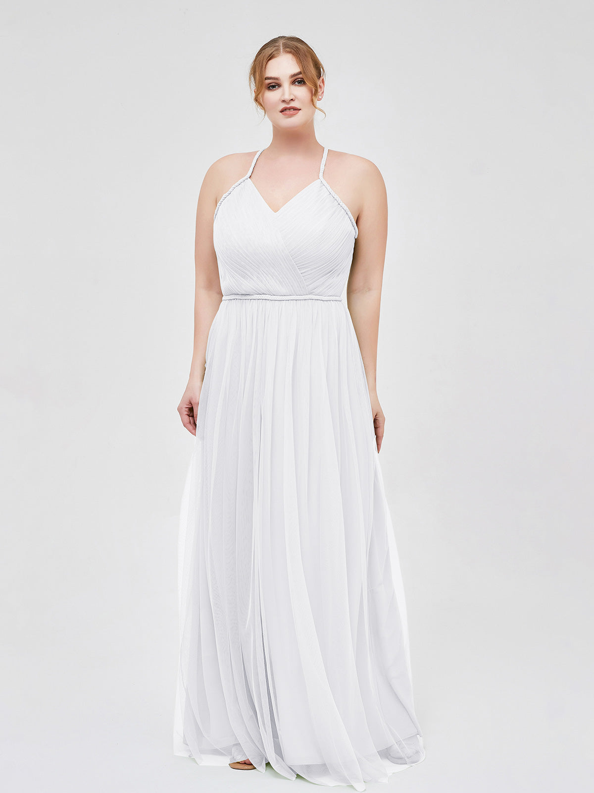BABARONI Twist Straps Tulle Maxi Dress with V Neckline Ivory Plus size, Ivory / US18