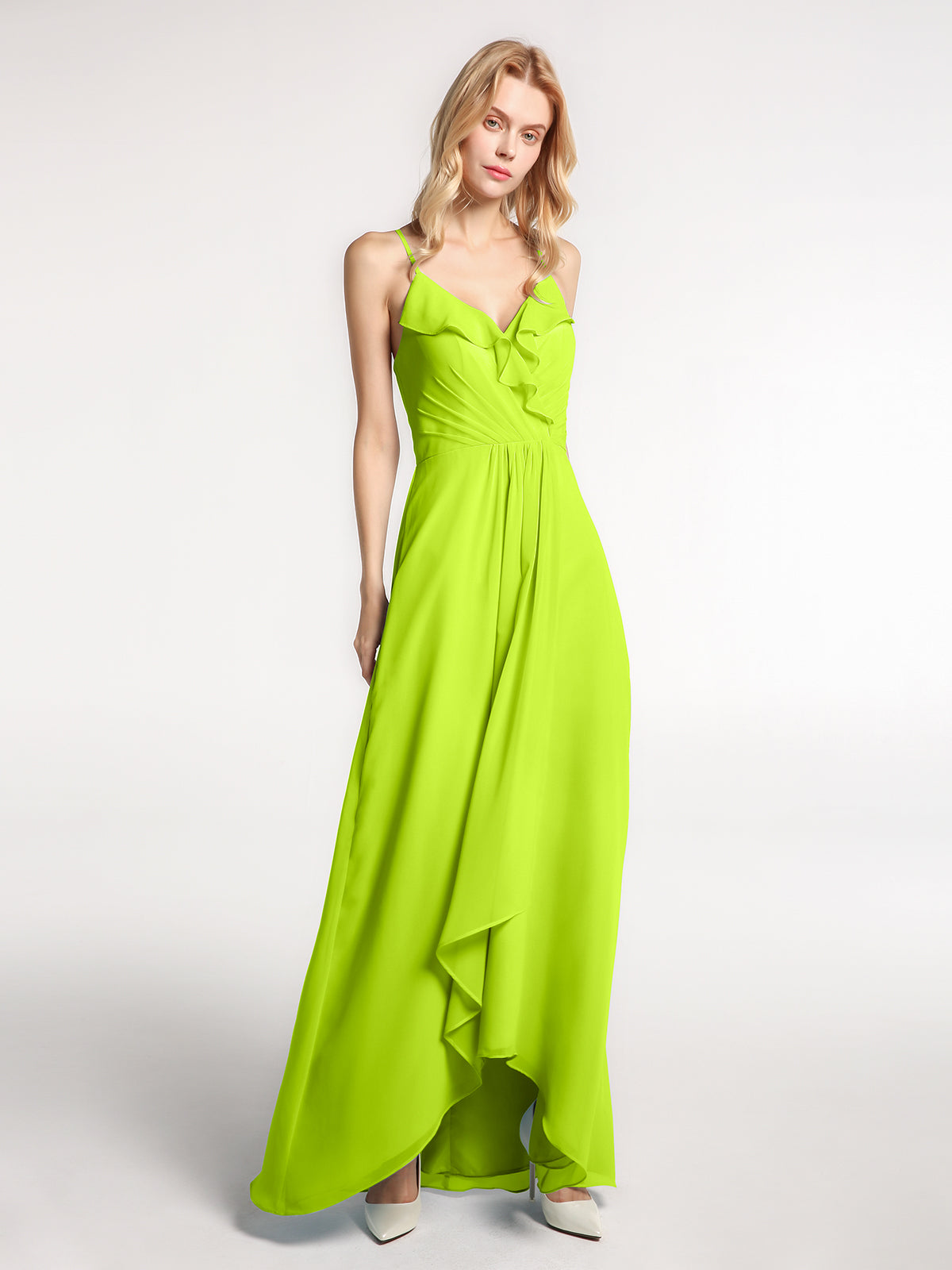 Chiffon Long Dresses with Illusion NECK Lime Green Plus Size