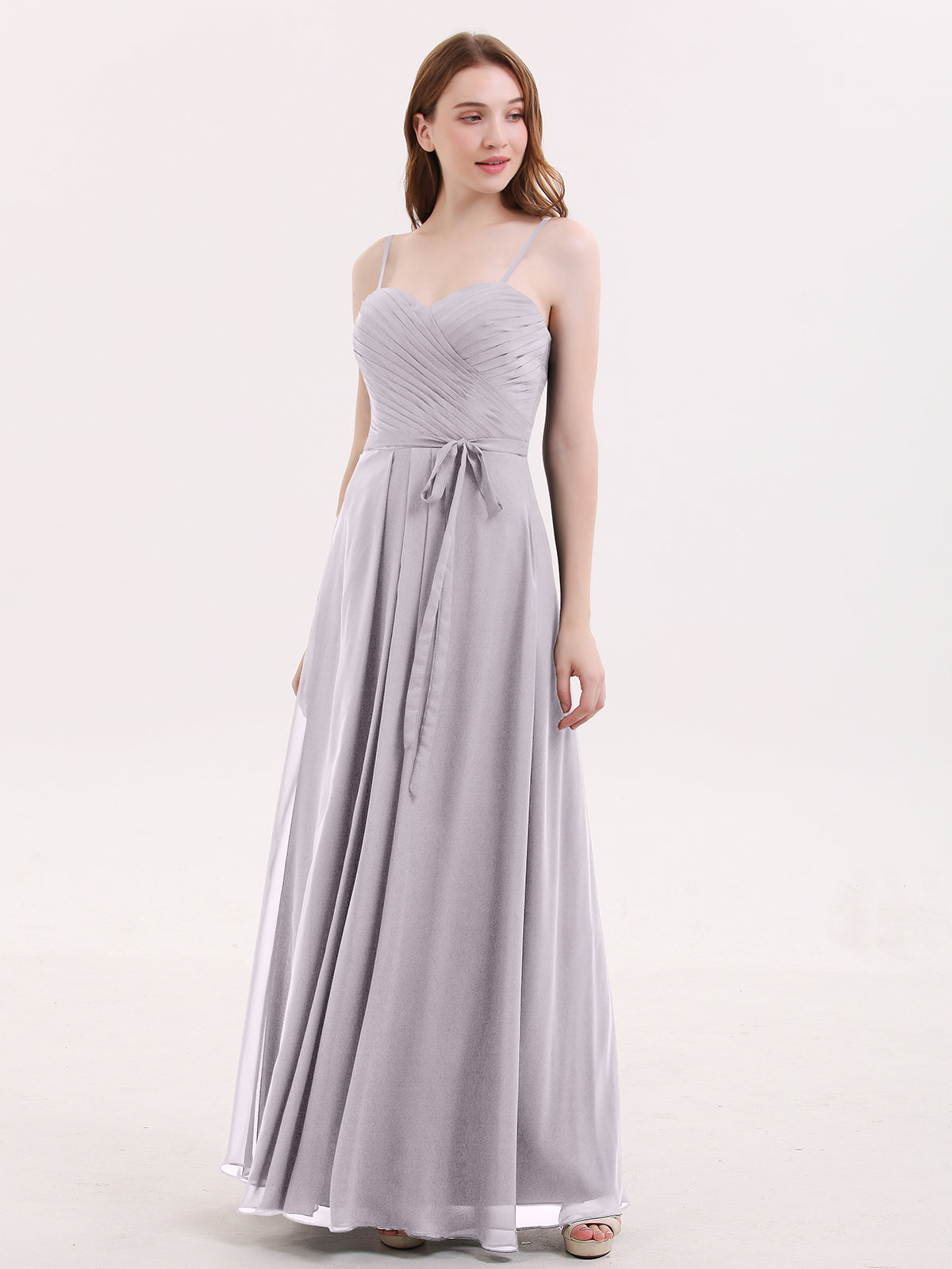 Spaghetti Strap Chiffon Bridesmaid Gown with V Neck Dusk Plus Size