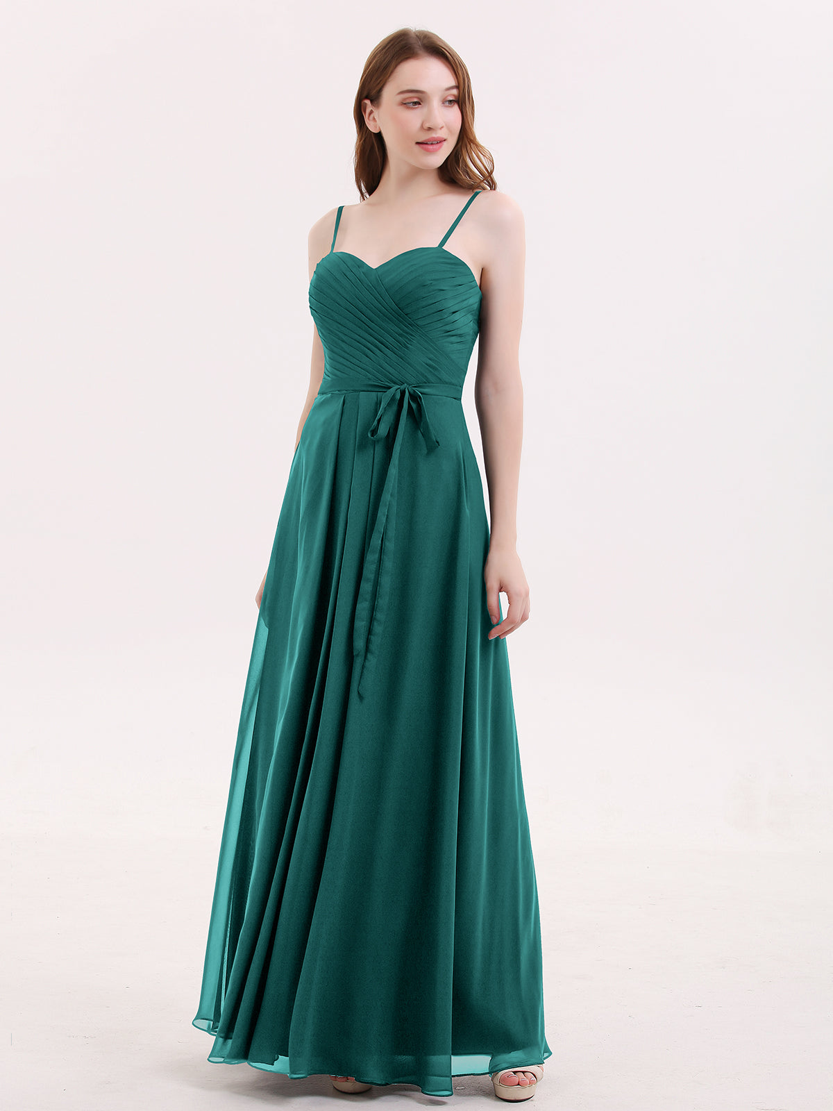 Cross Shoulder Strap Chiffon Dress with Empire Waist Peacock