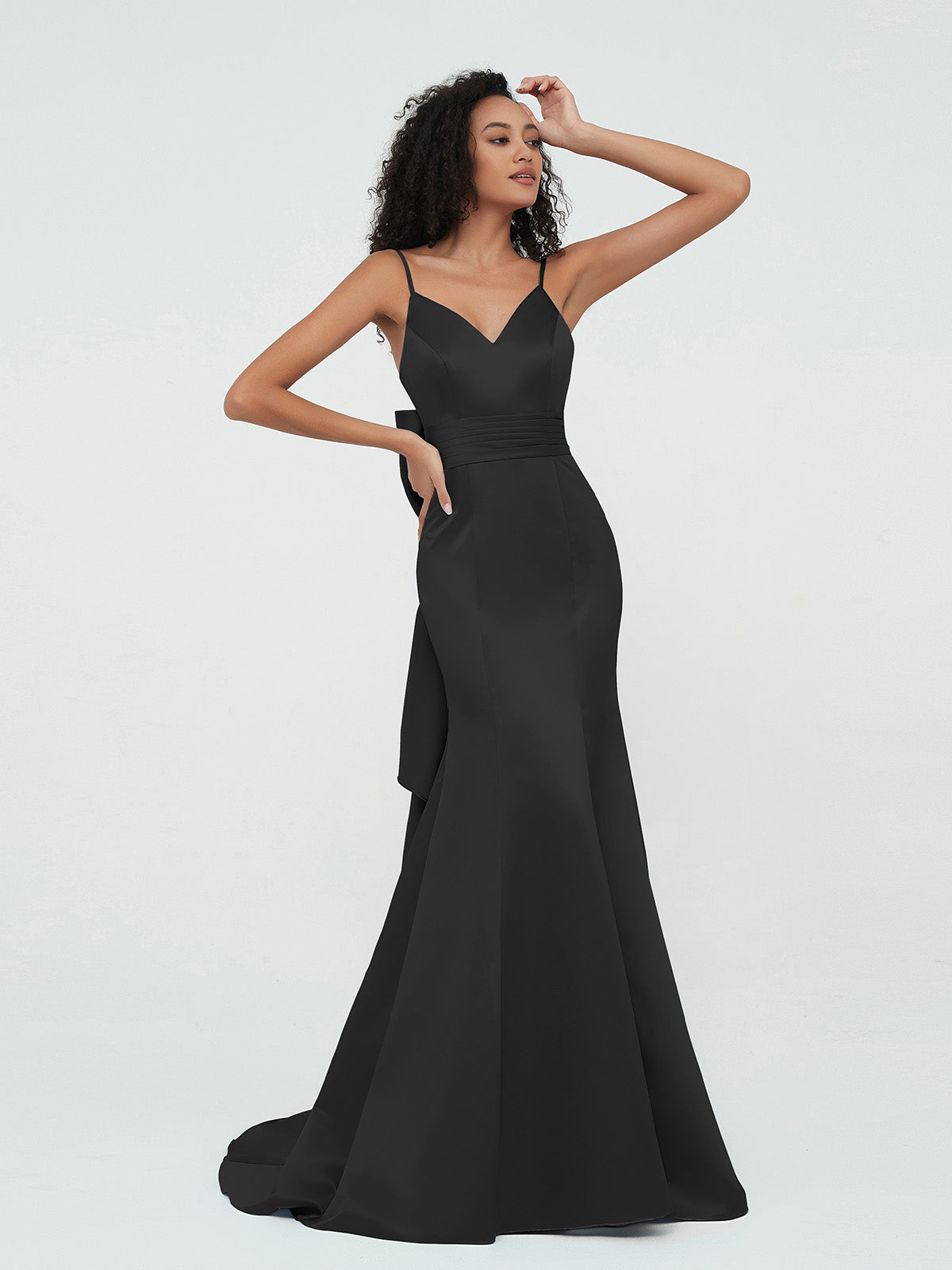BABARONI Satin Black Bridesmaid Dresses Sweetheart Sweep/Brush Train Spaghetti Straps Mermaid BABARONI Satin Black Bridesmaid Dresses Sweetheart Sweep/Brush Train Spaghetti Straps Mermaid