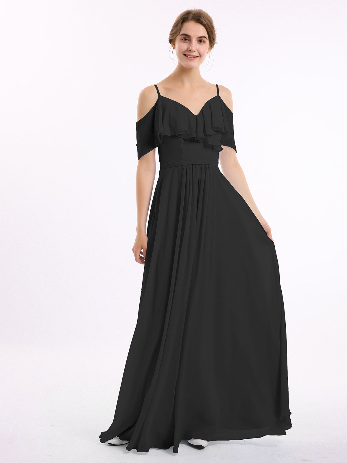 Off the Shoulder Spaghetti Strap Chiffon Gowns Jade Plus Size main image 0