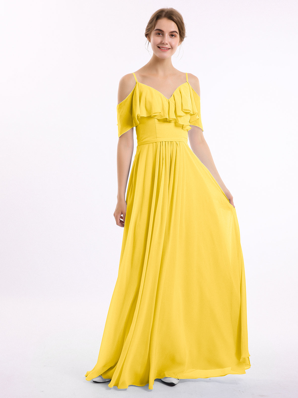 Boho Long Chiffon Gown with Ruffles Marigold Plus Size main image 1