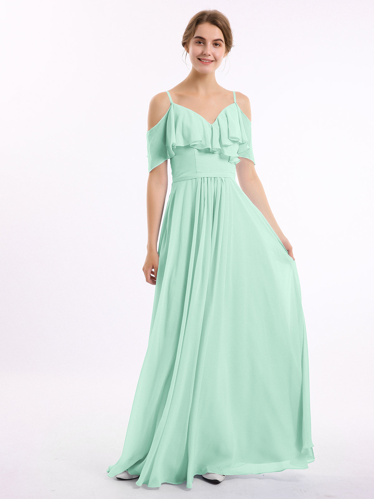 BABARONI Off the Shoulder Spaghetti Strap Bridesmaid Gowns-Mint Green, Mint Green / US0