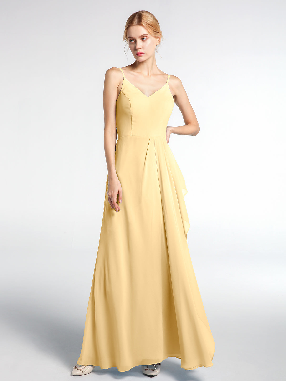 V-neck Chiffon Simple Dress with Spaghetti Straps Silver
