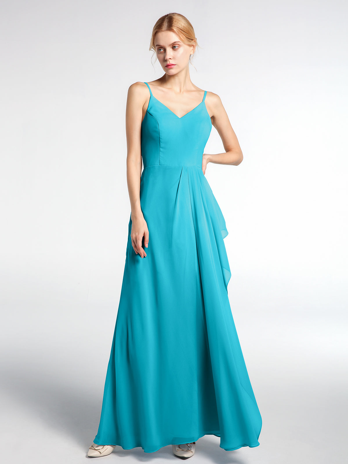 Chiffon Gown with Spaghetti Straps and Cascade Skirt Jade Plus Size
