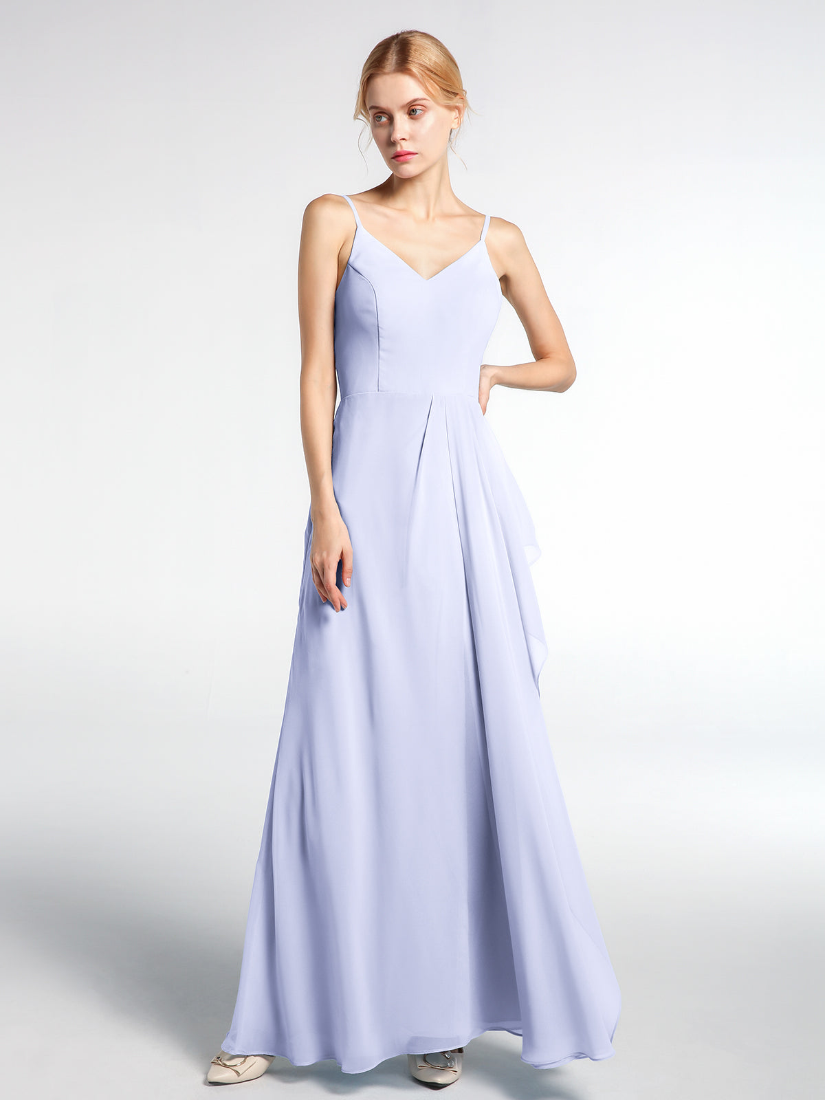 V-neck Chiffon Simple Dress with Spaghetti Straps Blushing Pink