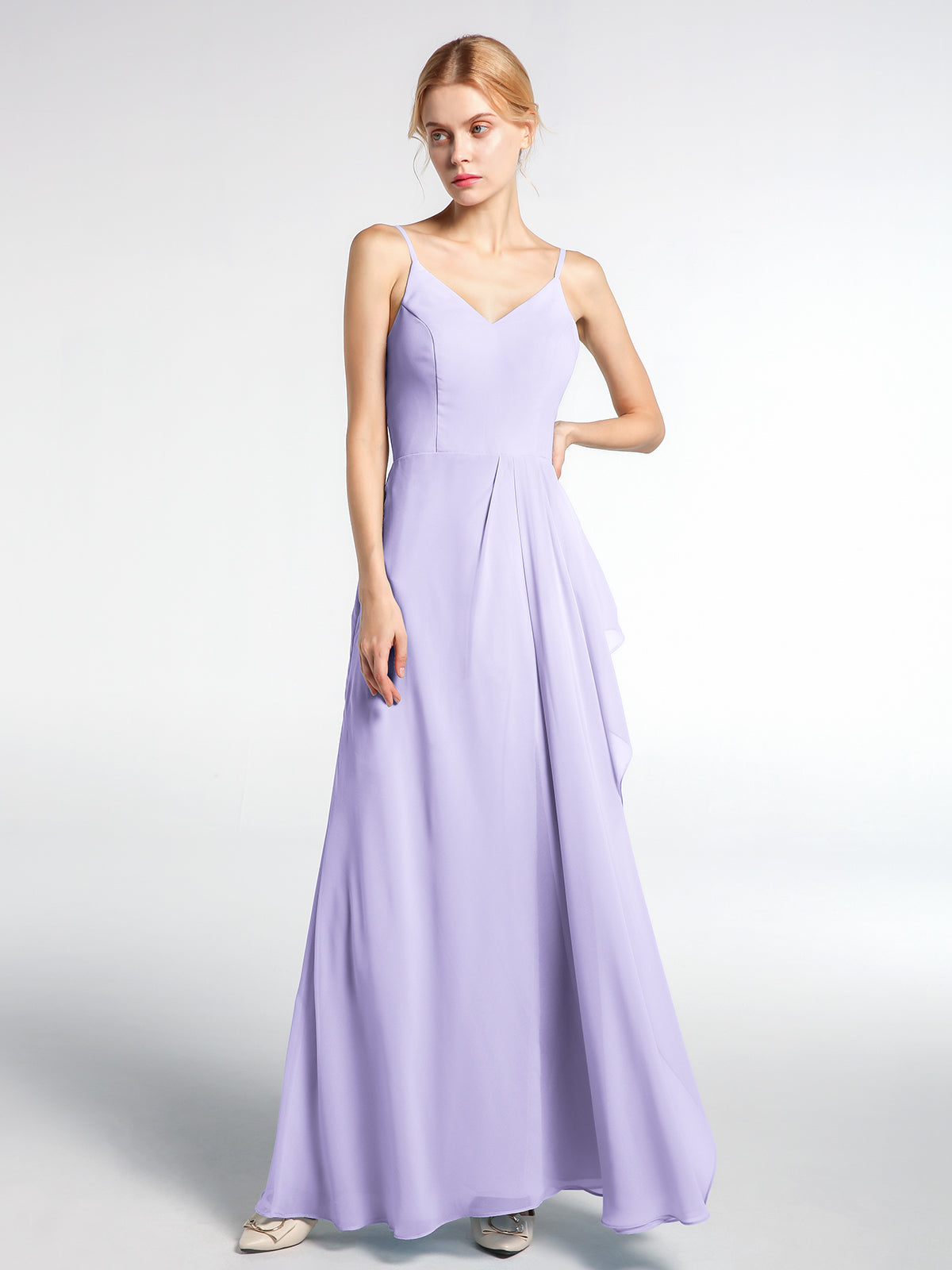 V neck Chiffon Long Dresses with Straps Lemon Plus Size