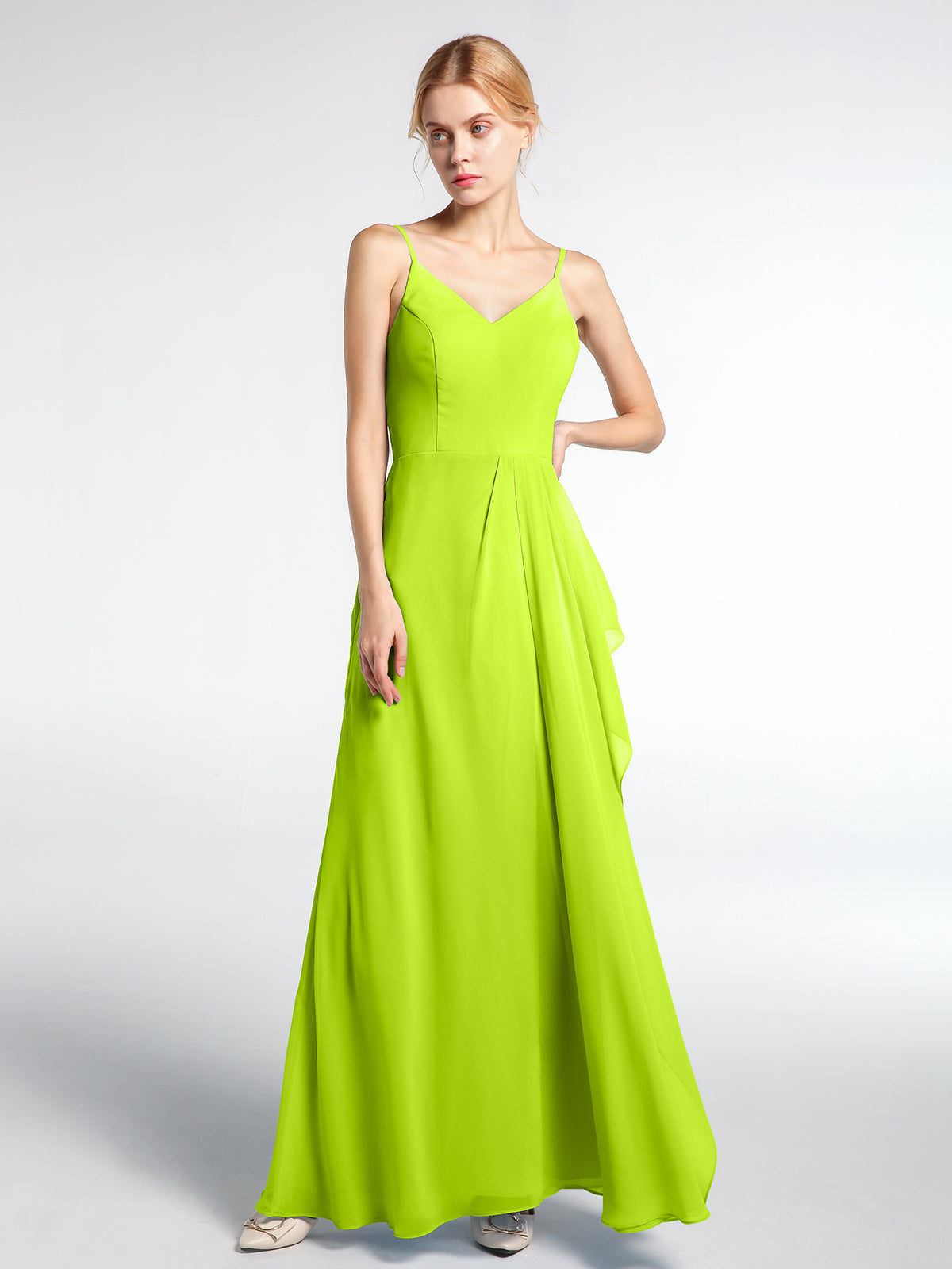 Long Chiffon Spaghetti Strap Dresses Mint Green
