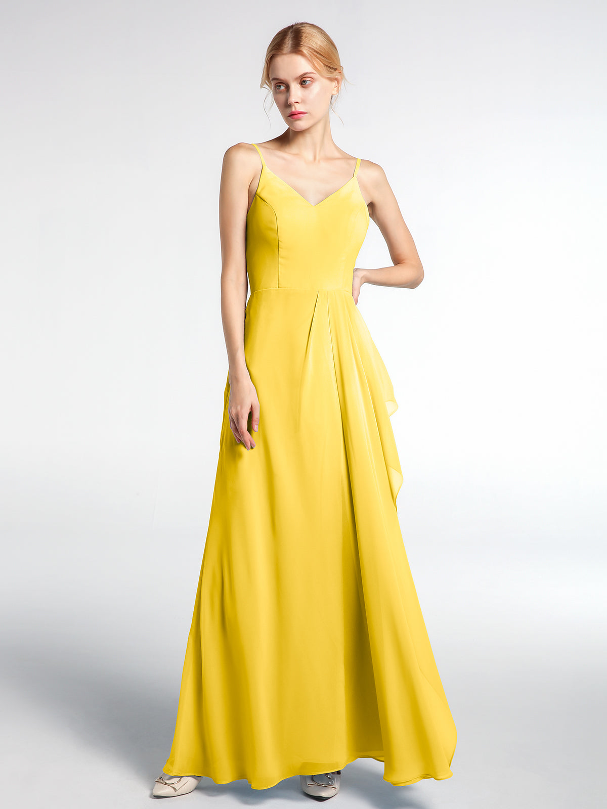 V-neck Chiffon Simple Dress with Spaghetti Straps Clover