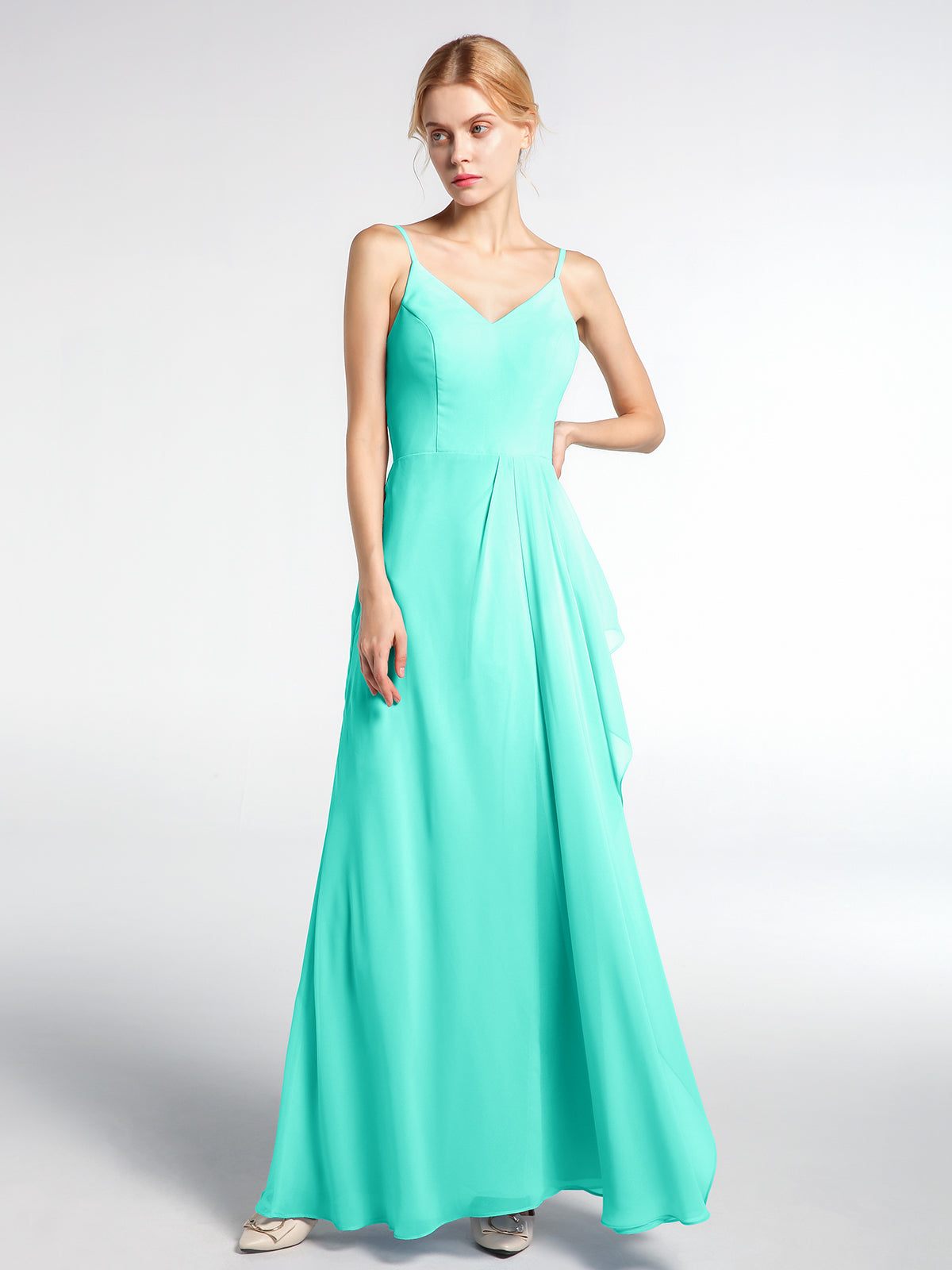 Spaghetti Straps V-neck Chiffon Dress With Slit Spa Plus Size main image 1