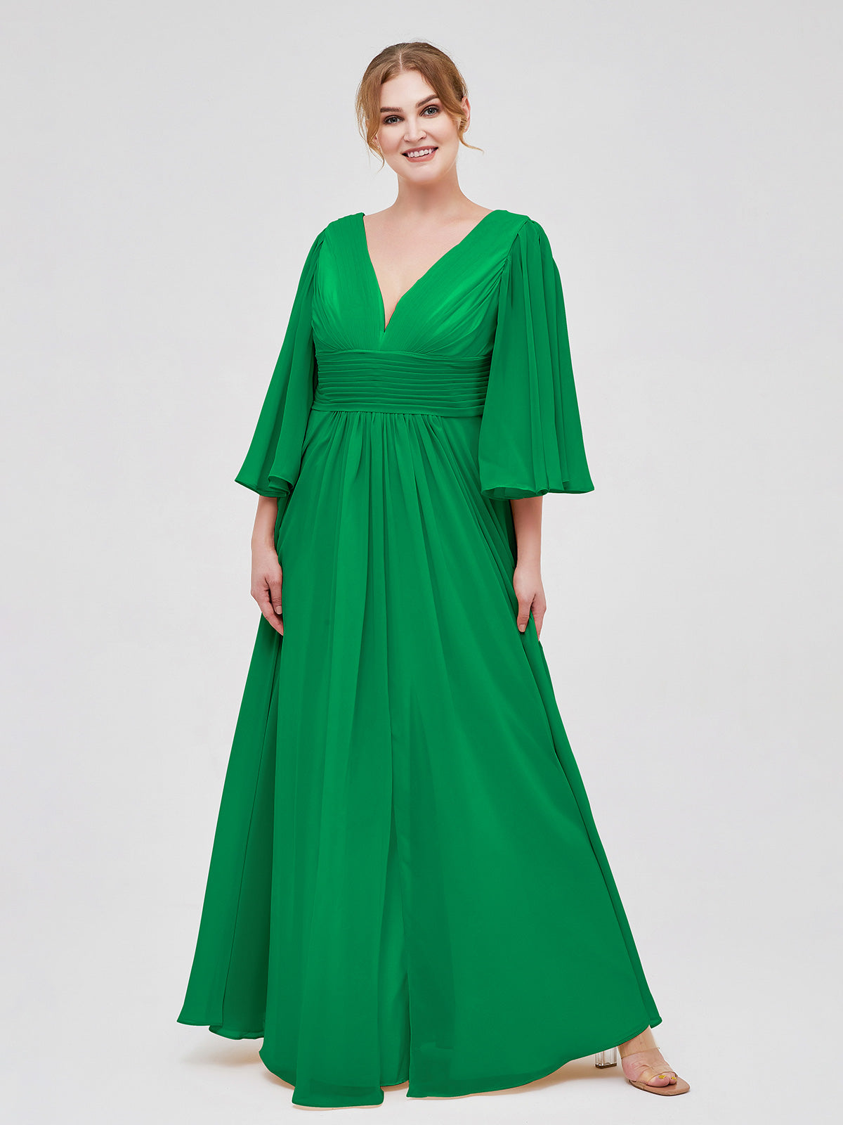 Strapless Long Sheath Chiffon Gown with Slit Emerald Plus Size main image 0