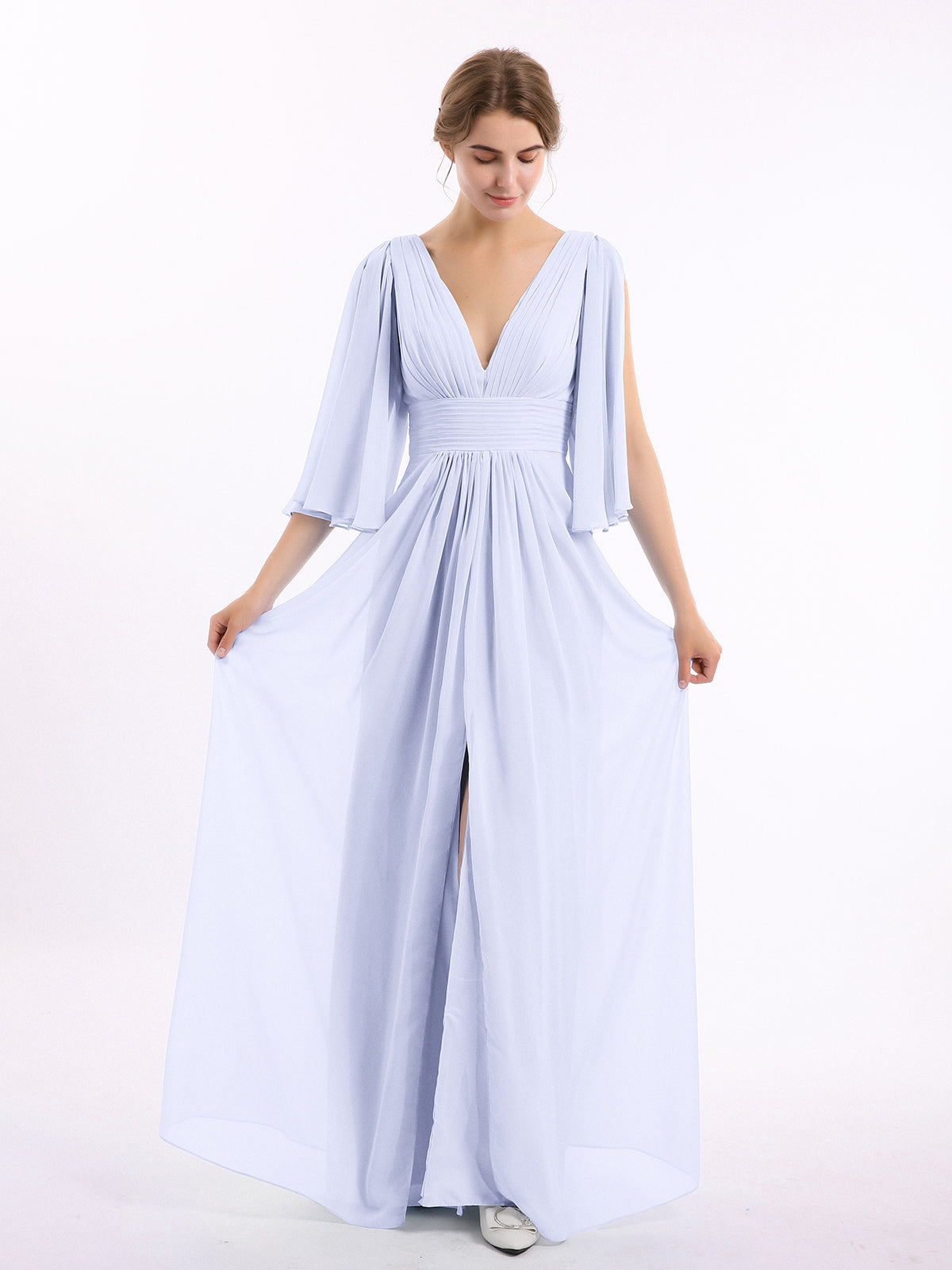 V-Neck Chiffon Dresses with Cap Sleeves Lavender Plus Size