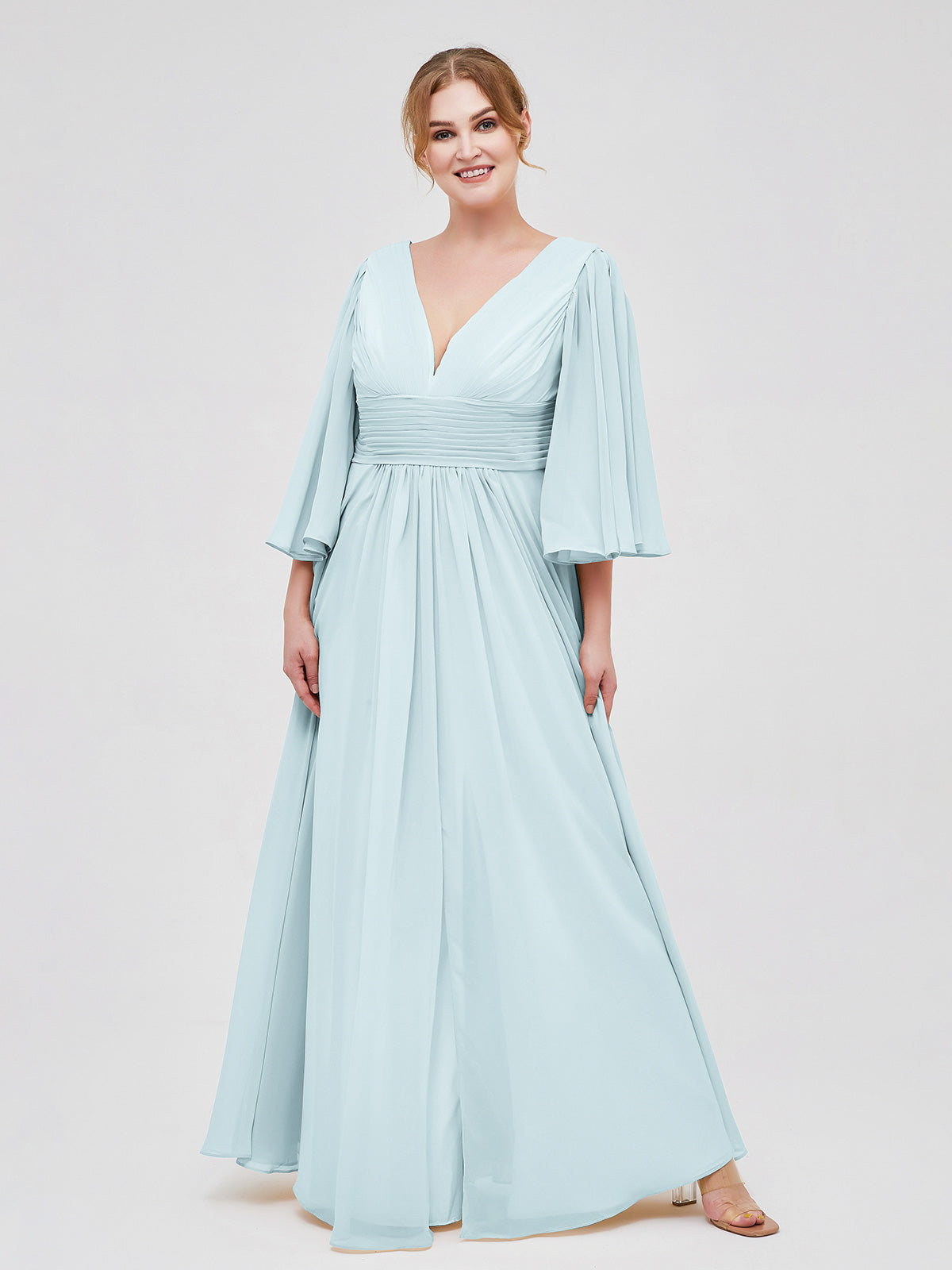 V-Neck Chiffon Dresses with Cap Sleeves Mist