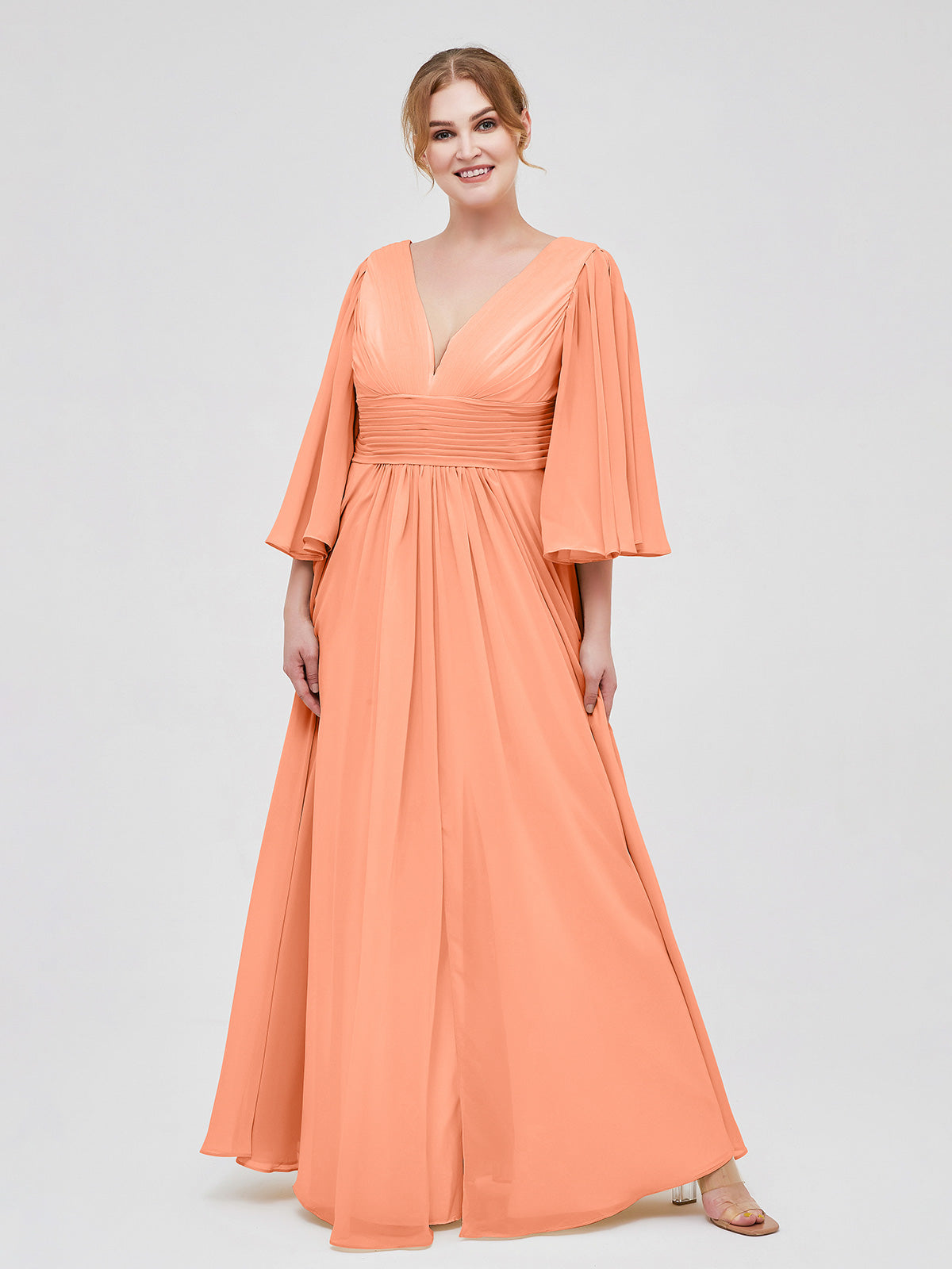 Chiffon Long Dresses with Lace Straps Papaya Plus Size main image 0