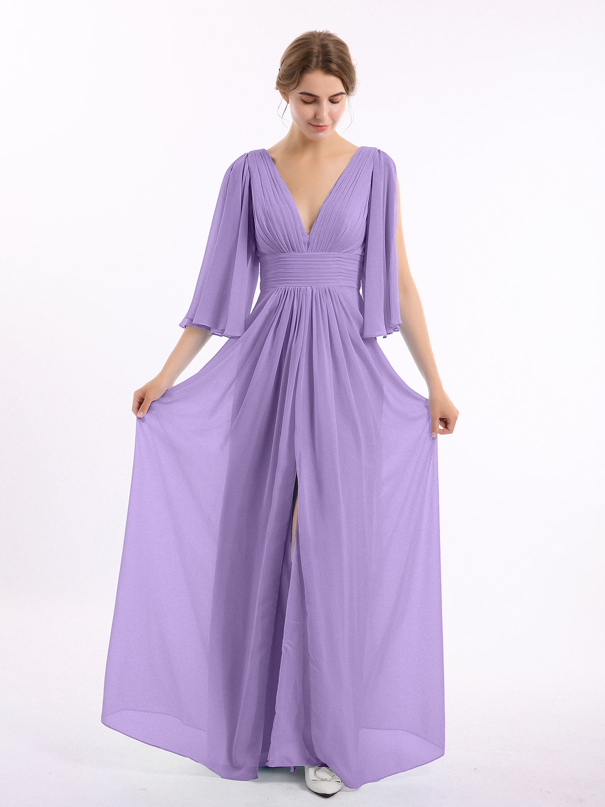 BABARONI Deep V-Neck Chiffon Dresses with Slit Tahiti, Tahiti / US0