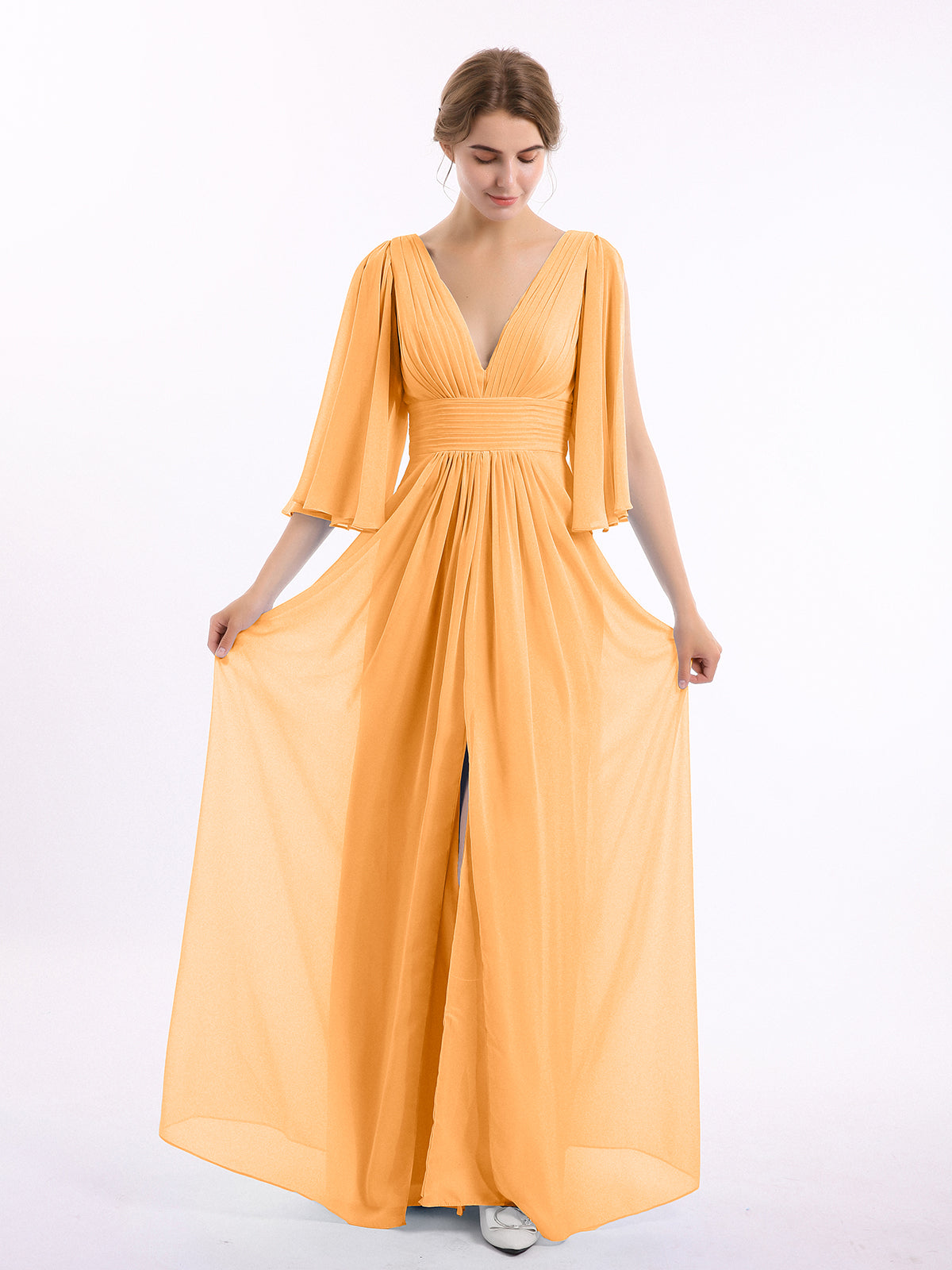 V-neck Chiffon Dresses with Lace Strap Tangerine Plus Size