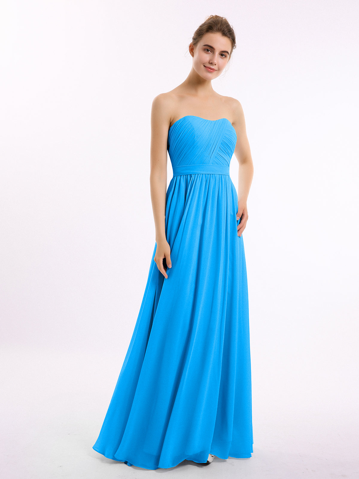 Sleeveless Pleated Chiffon Long Junior Bridesmaid Dress Ocean Blue main image 1