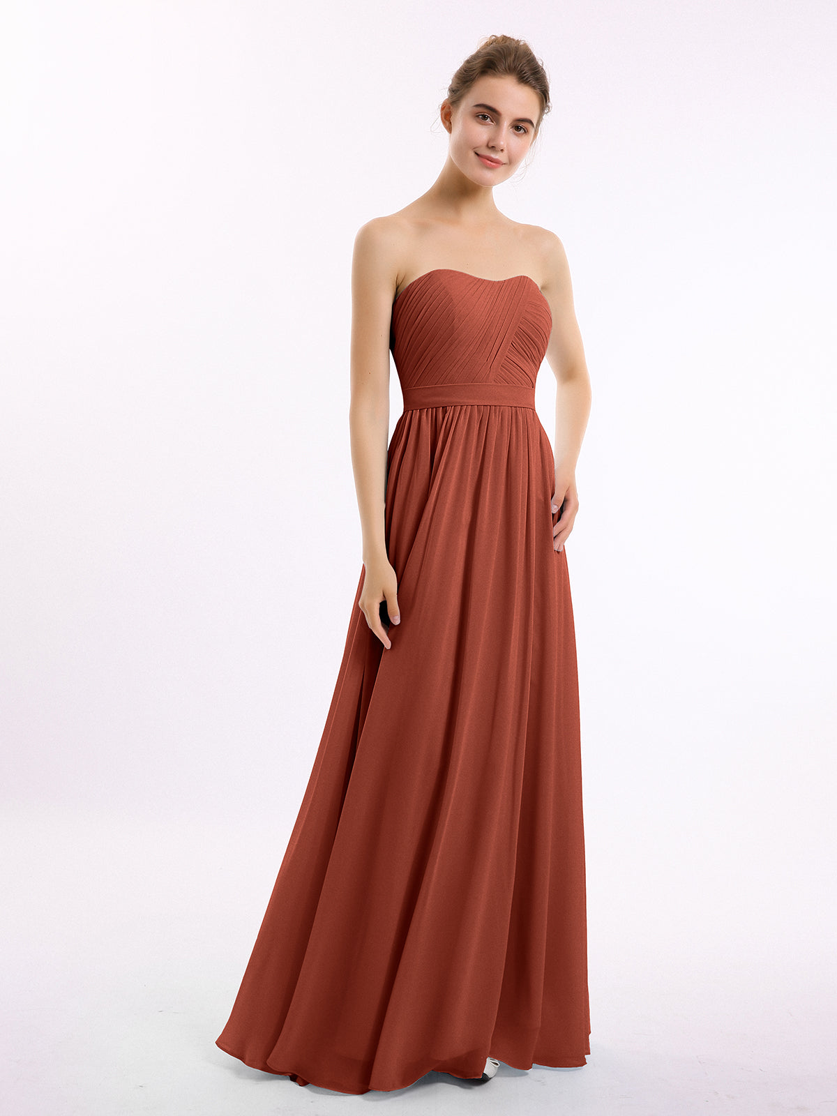 Strapless Long Chiffon Gown with Pleated Bodice Mist Plus Size