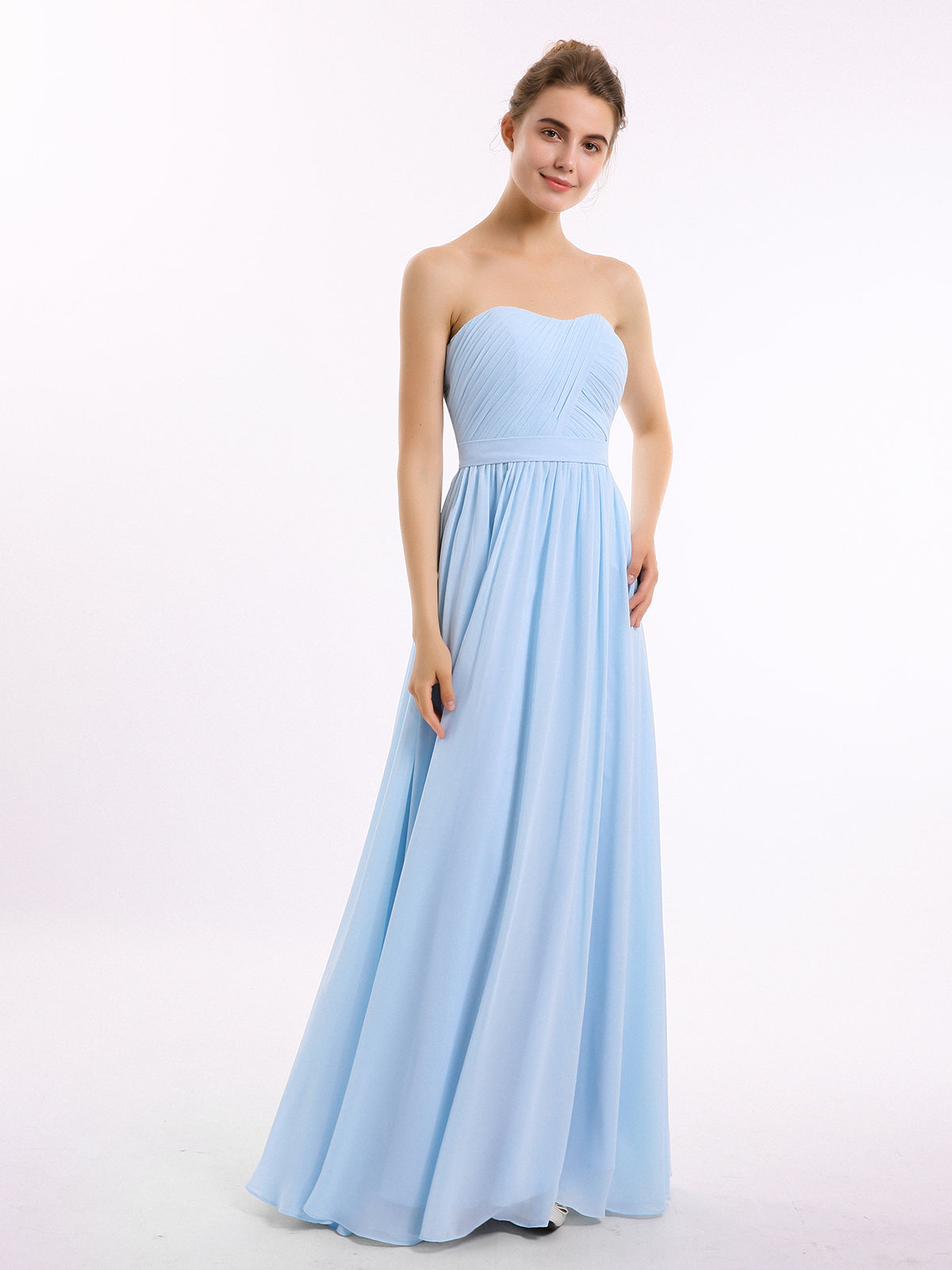 BABARONI Chiffon Sky Blue Bridesmaid Dresses Strapless Floor-length