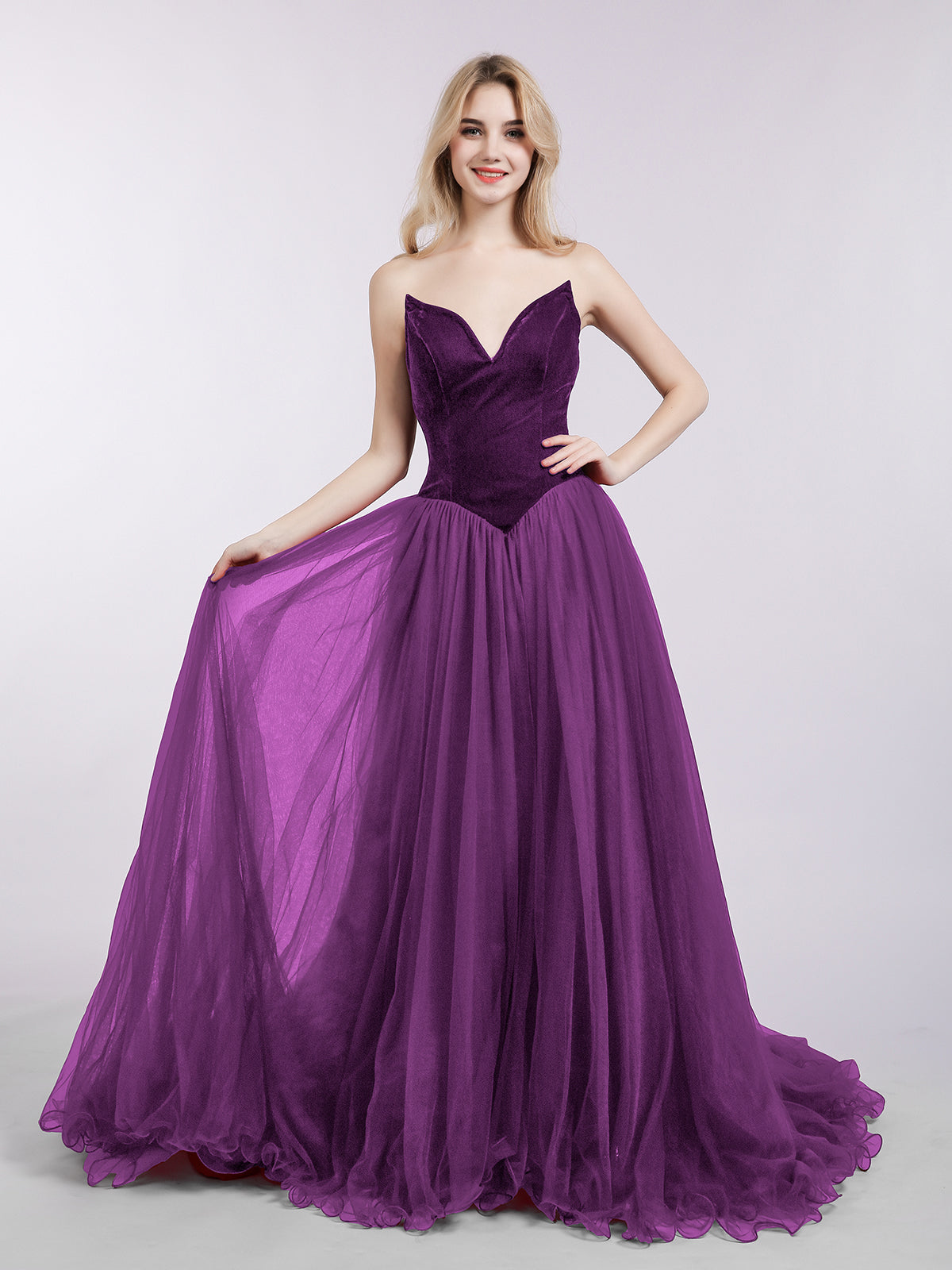 BABARONI Sweetheart Neck Tulle Dress with Train-Grape, Grape / US0