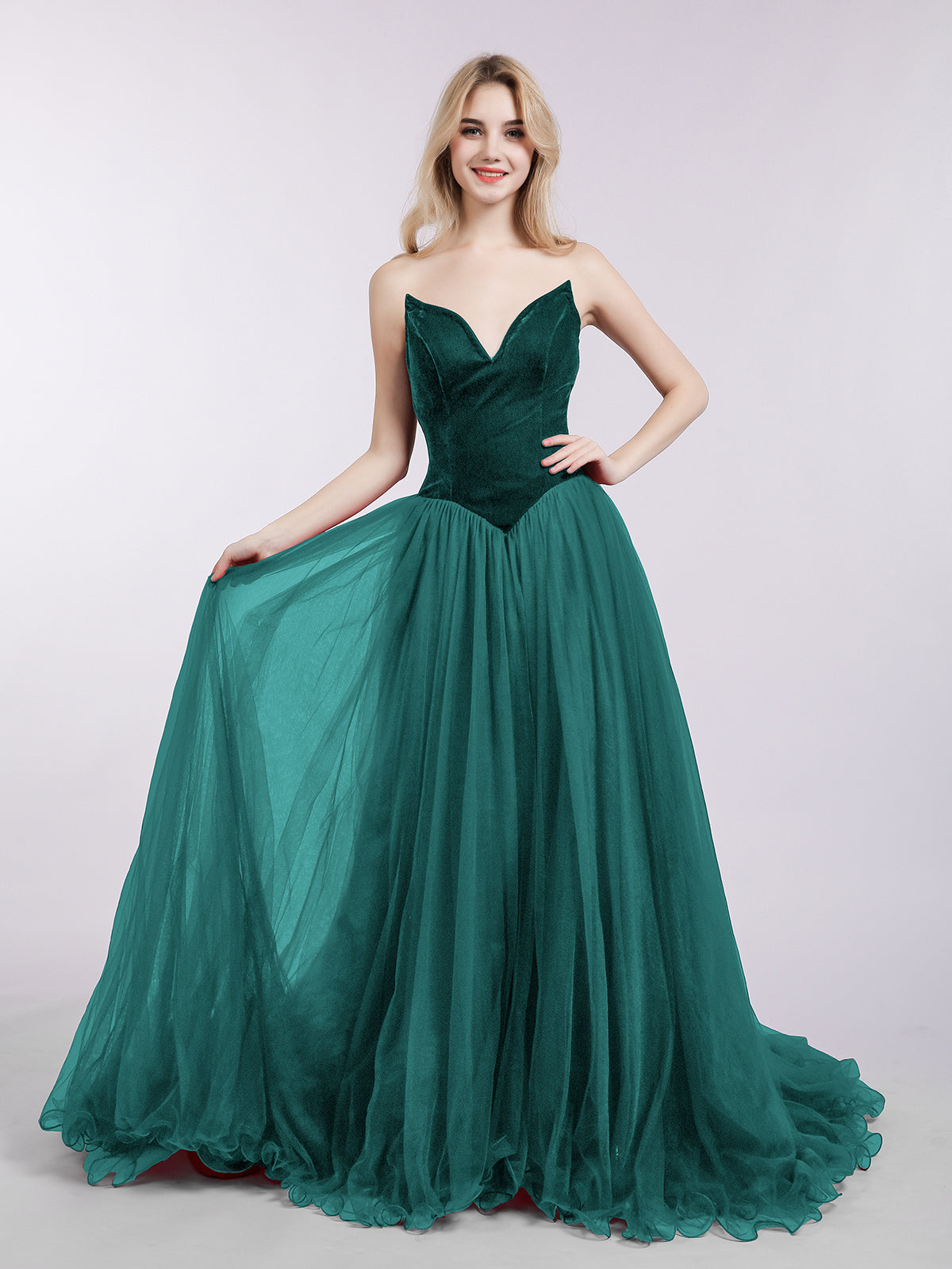 BABARONI Sweetheart Neck Tulle Dress with Train-Peacock Plus Size, Peacock / US18 BABARONI Sweetheart Neck Tulle Dress with Train-Peacock Plus Size, Peacock / US18
