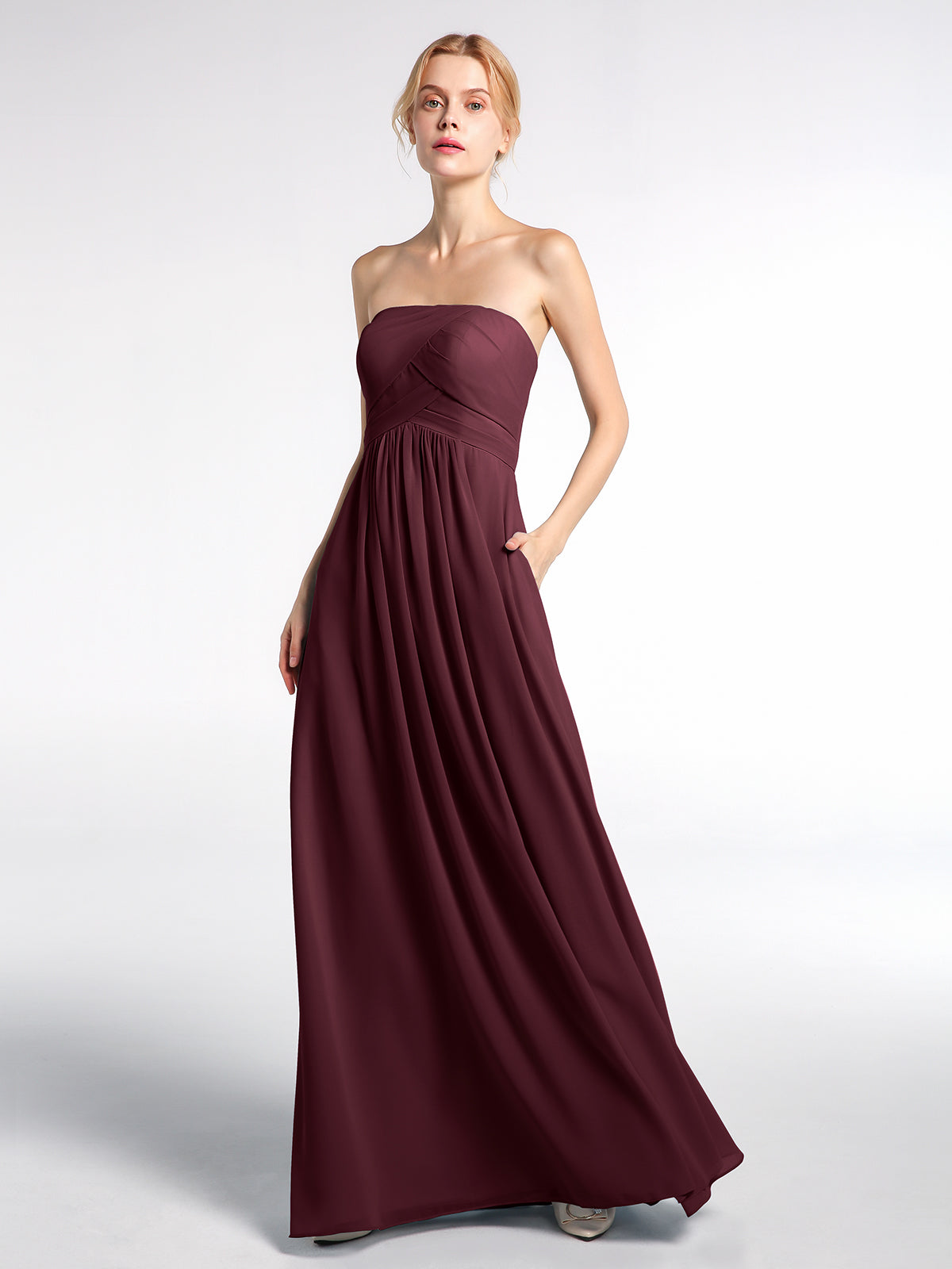 Spaghetti Strap CHIffon Long Dresses Cabernet Plus Size
