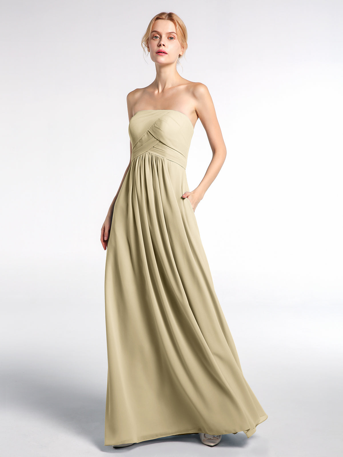Cross Shoulder Strap Chiffon Dress with Empire Waist Ivory main image 0