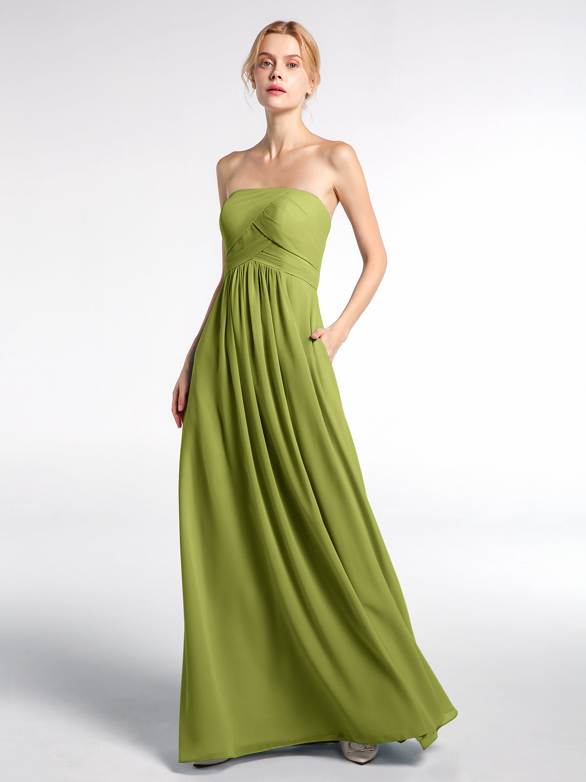 V-neck Pleated Chiffon Maxi Empire Dresses Clover