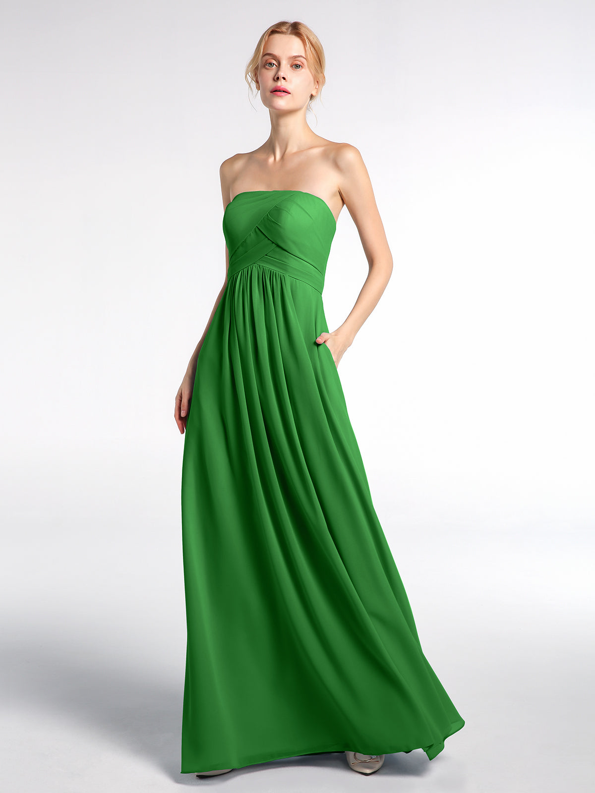 BABARONI Strapless Chiffon Empire Waist Dress with Pockets-Green, Green / US0 BABARONI Strapless Chiffon Empire Waist Dress with Pockets-Green, Green / US0
