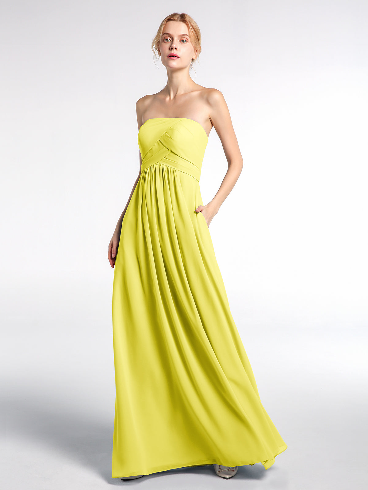 Strapless Chiffon Empire Waist Dress with Pockets-Lemon Plus Size ...