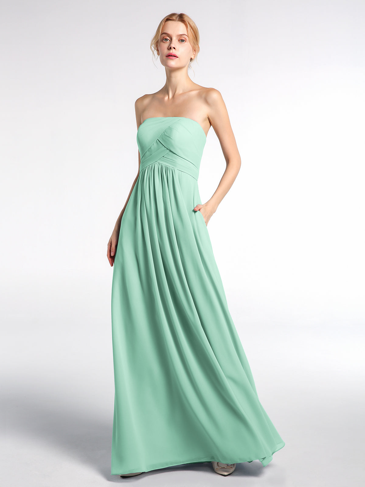 Strapless Maxi Dress Mint Green Strapless Dress BABARONI Strapless Chiffon Empire Waist Dress With Pockets-Mint Strapless Maxi Dress Mint Green Strapless Dress BABARONI Strapless Chiffon Empire Waist Dress With Pockets-Mint