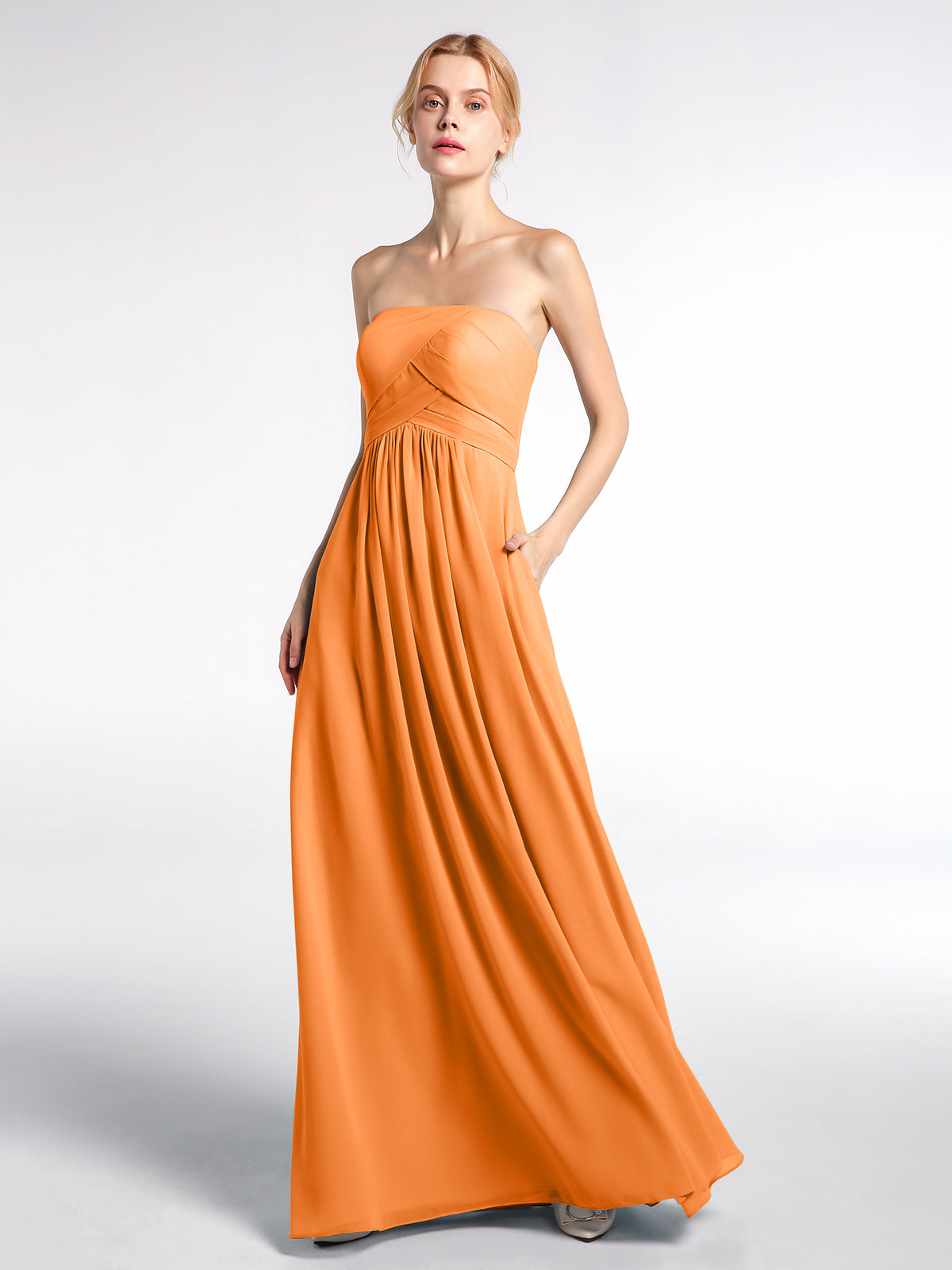 Illusion Neck Chiffon Dresses with Cap Sleeves Orange Plus Size main image 1