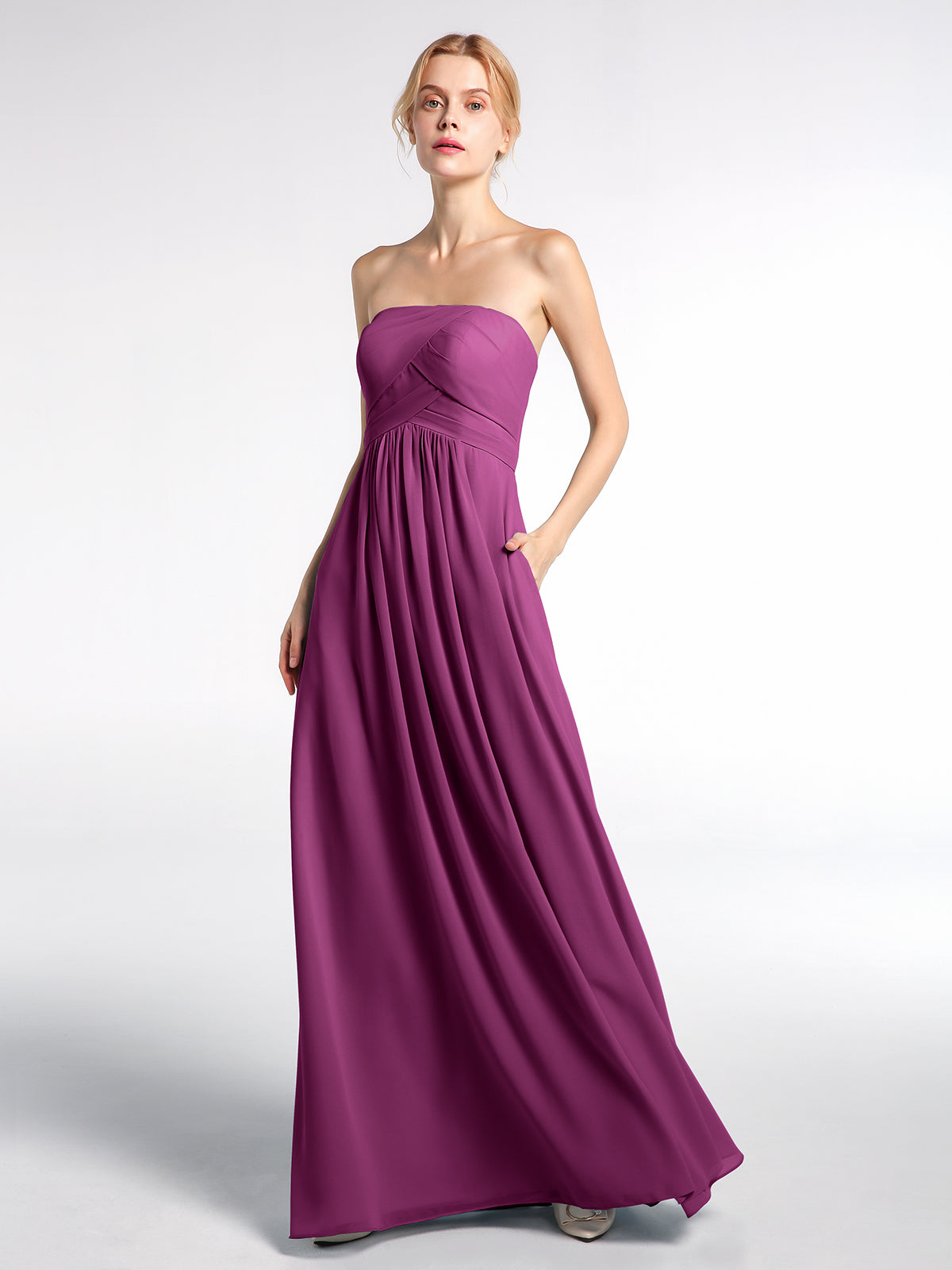 Cross Shoulder Strap Chiffon Dress with Empire Waist Jade