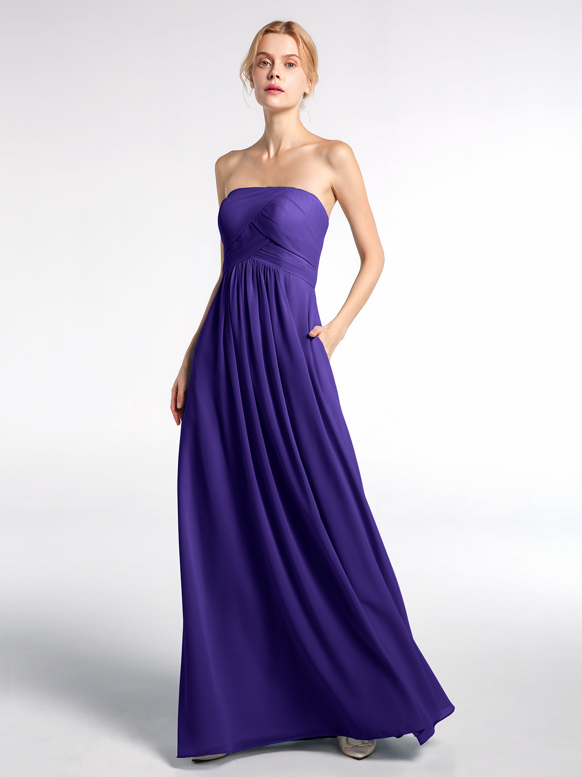 BABARONI Chiffon Regency Bridesmaid Dresses Strapless Floor-length Sleeveless Pocket Empire, Regency / US0
