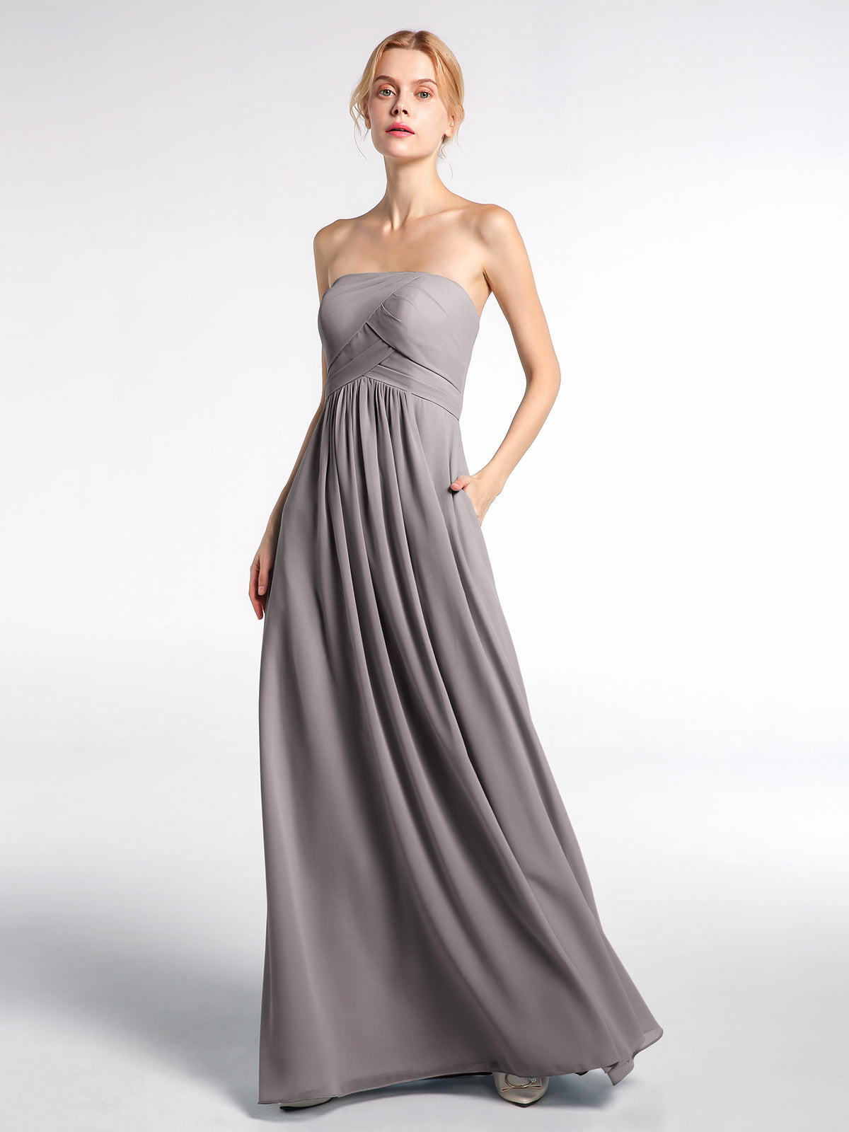 Long Chiffon Strapless Dresses with Sweetheart Silver Plus Size