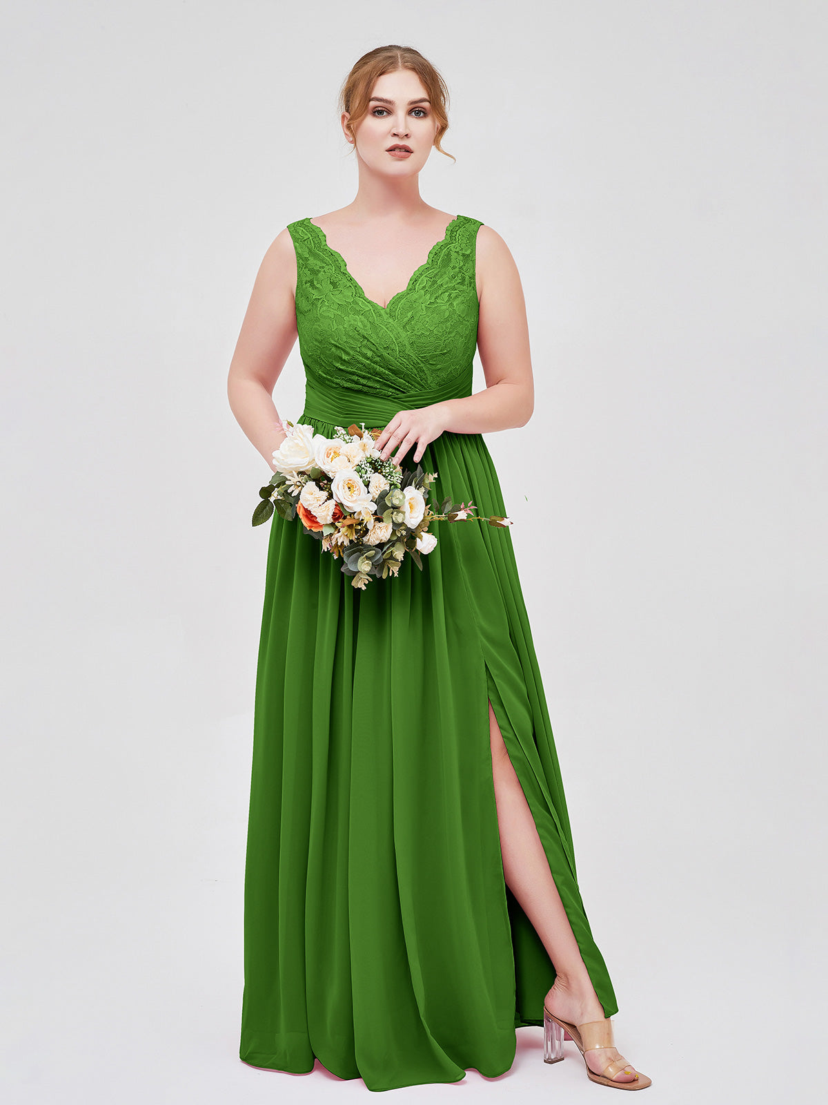 green emerald velvet dress Evening Party Dress Plus Size Women A-Line Empire Waist Chiffon