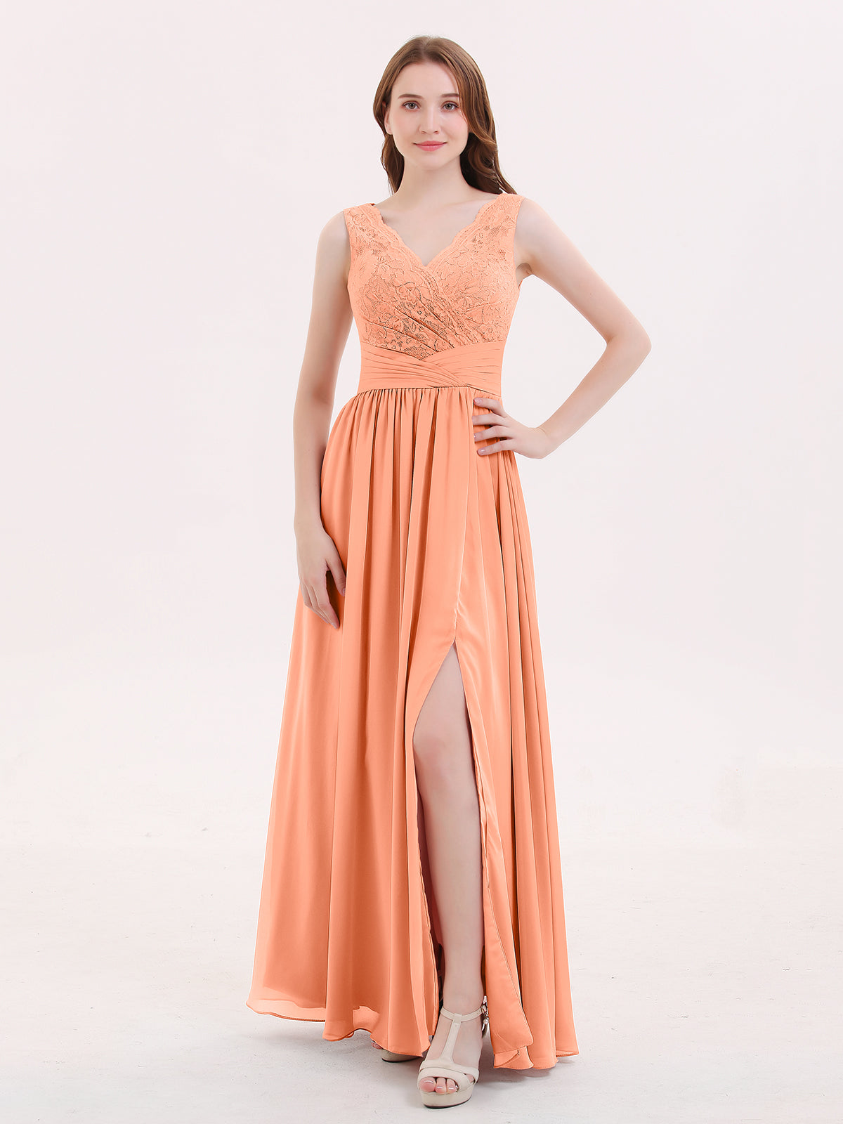 Short Front Long Back Chiffon Dresses Papaya