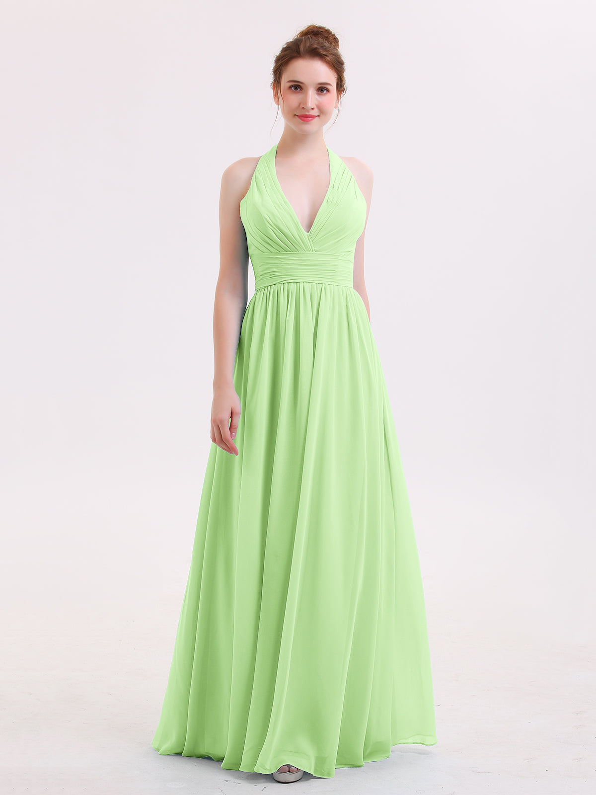 Illusion High Neck Chiffon Bridesmaid Gown Sage Plus Size