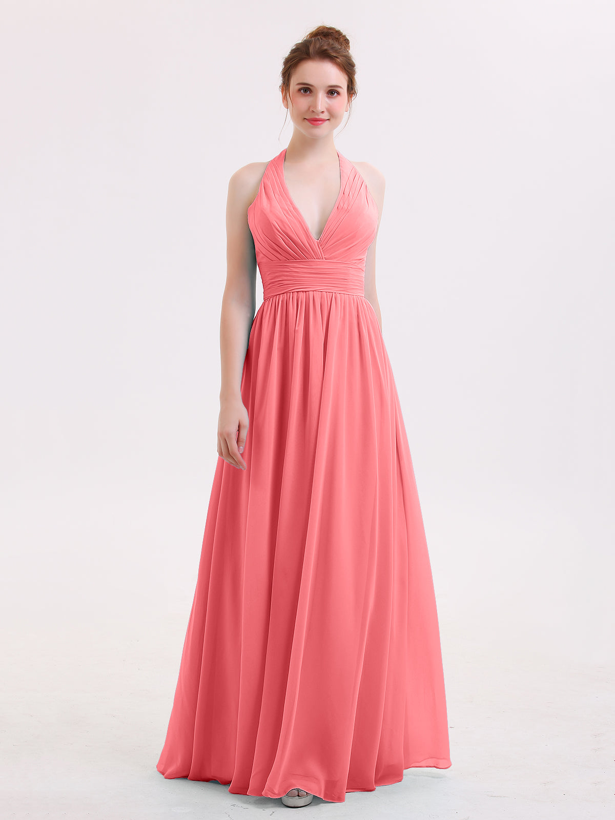 Empire Bridesmaid Gown with Spaghetti Strap Watermelon main image 1