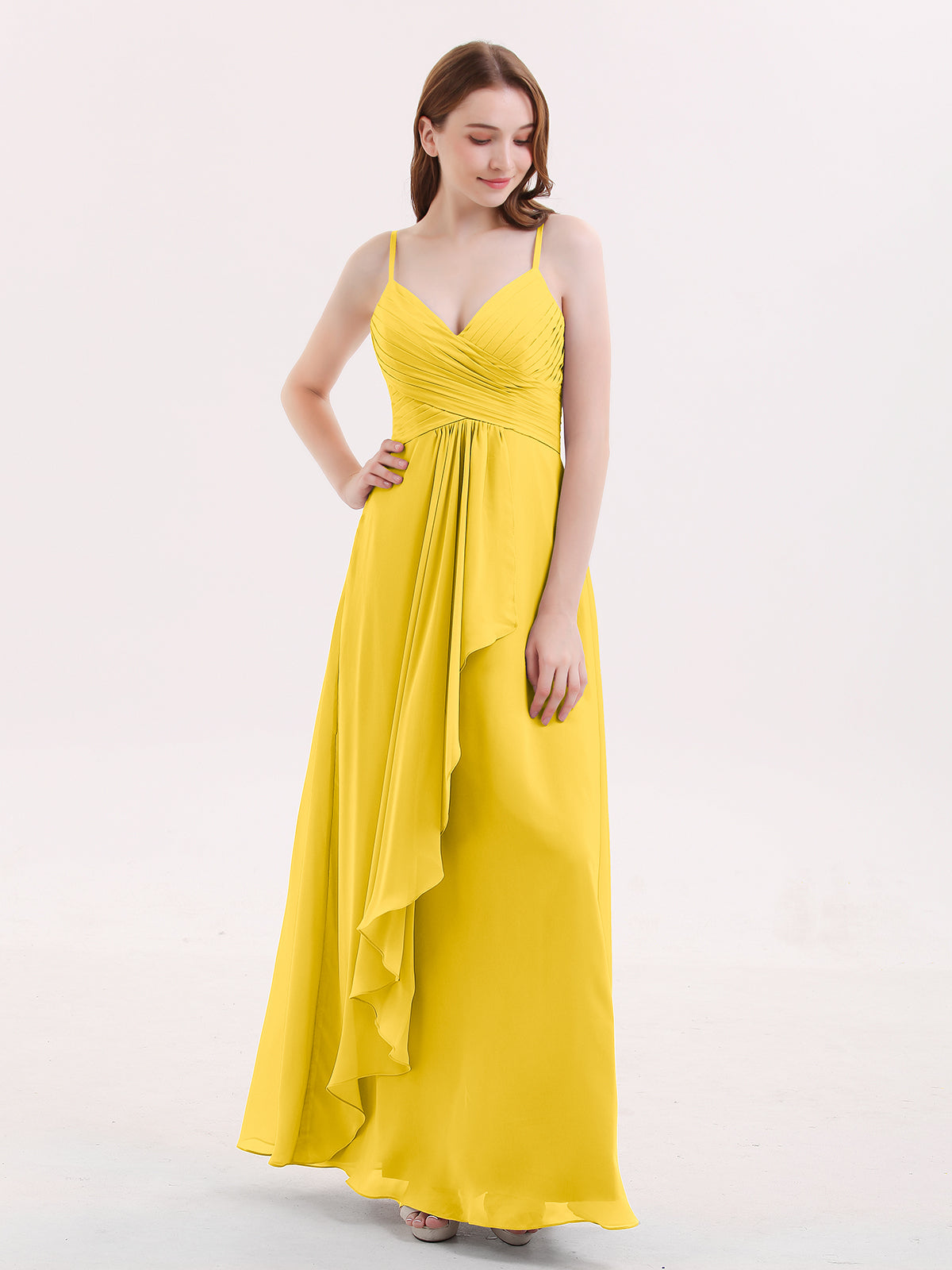 BABARONI Chiffon Bridesmaid Dresses with Cascade Skirt-Marigold, Marigold / US0