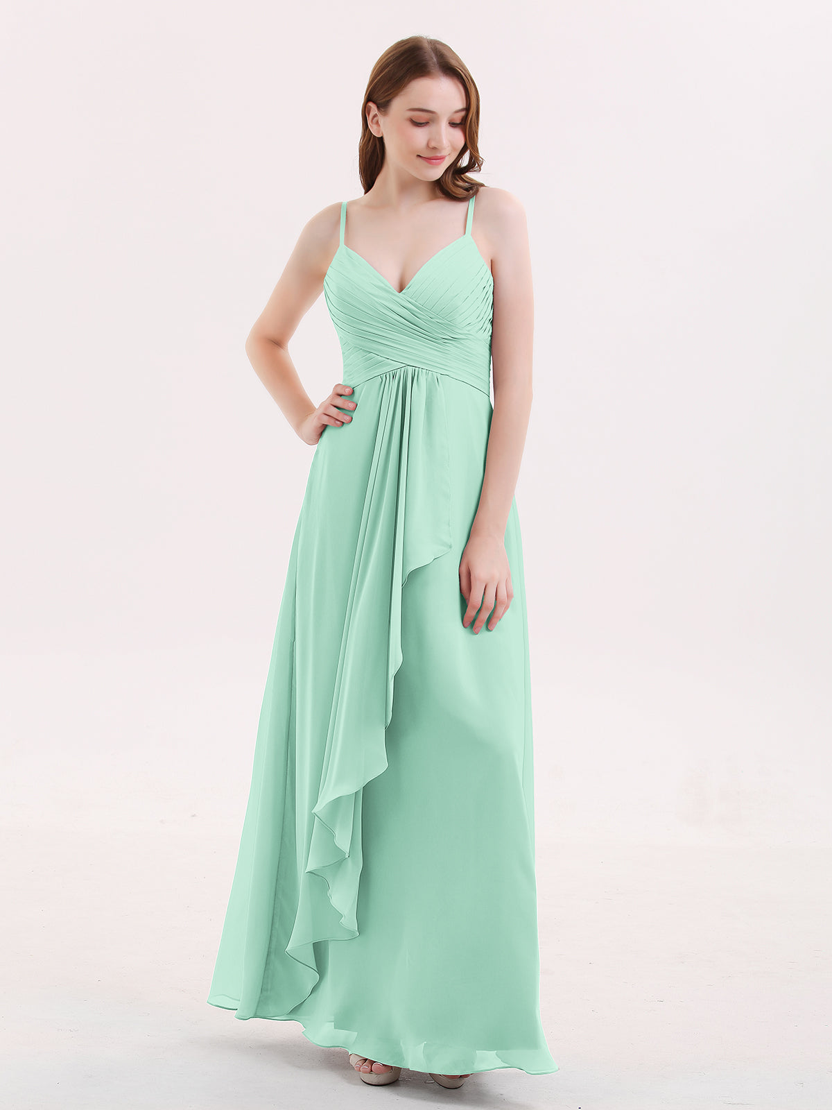 BABARONI Chiffon Bridesmaid Dresses with Cascade Skirt-Mint Green, Mint Green / US0